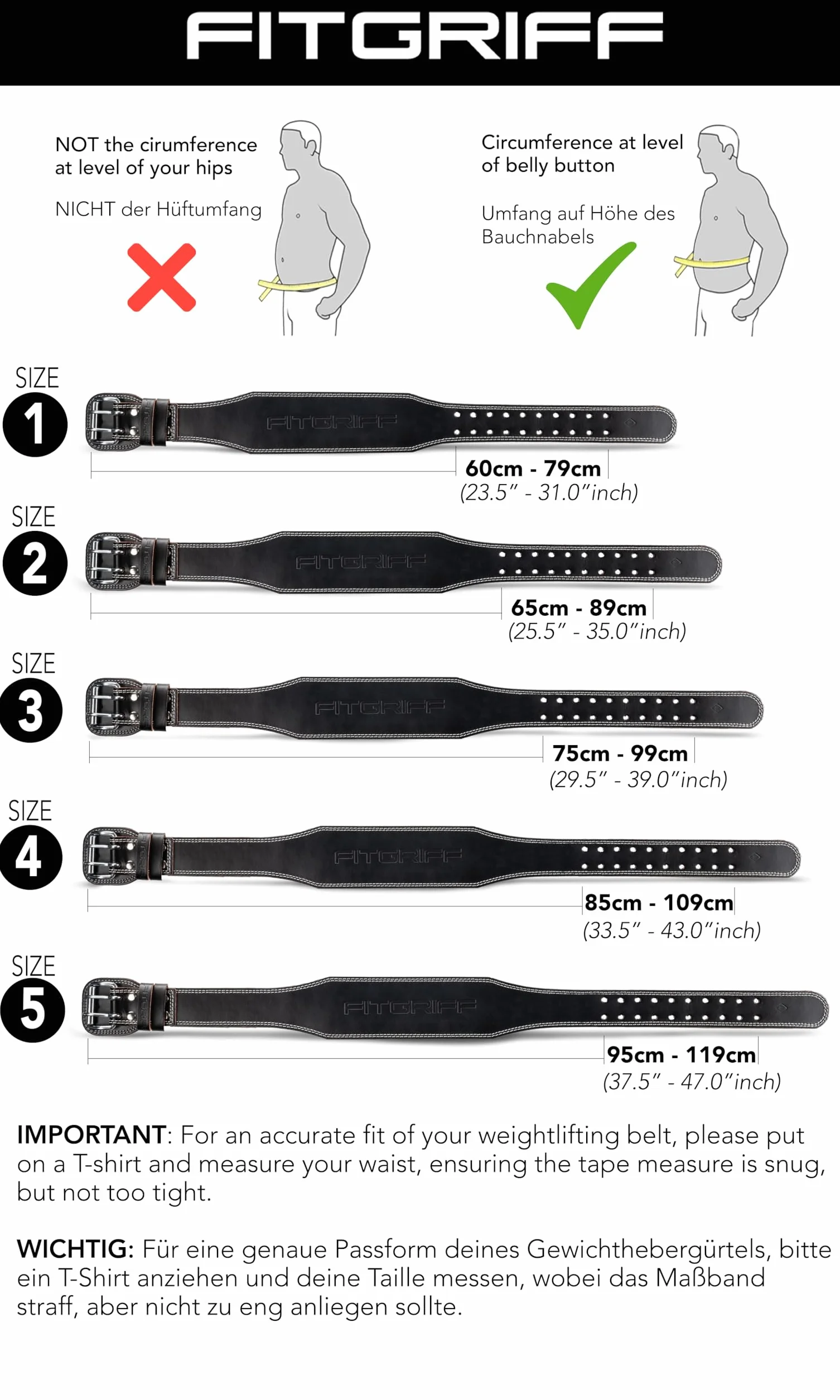 Fitgriff® Klasyczny pasek do podnoszenia ciężarów – 100% skóra – dla kobiet i mężczyzn – pasek do kulturystyki, treningu siłowego, podnoszenia ciężarów – klasyczny skórzany pasek do podnoszenia
