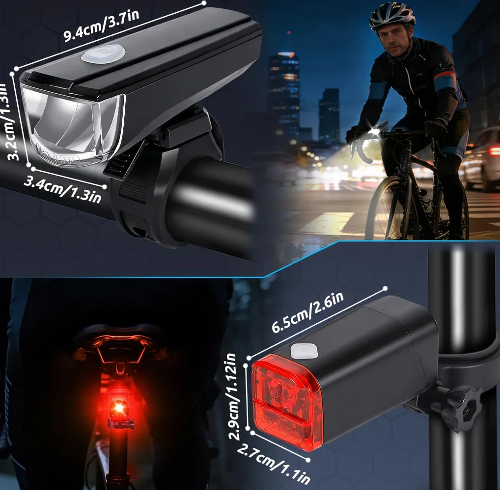 Zestaw Oświetlenia Rowerowego, Akumulatorowe Lampy Rowerowe, Zatwierdzone Według StVZO Oświetlenie Rowerowe, Wodoodporny Zestaw LED Oświetlenia Rowerowego IPX5, latarka rowerowa