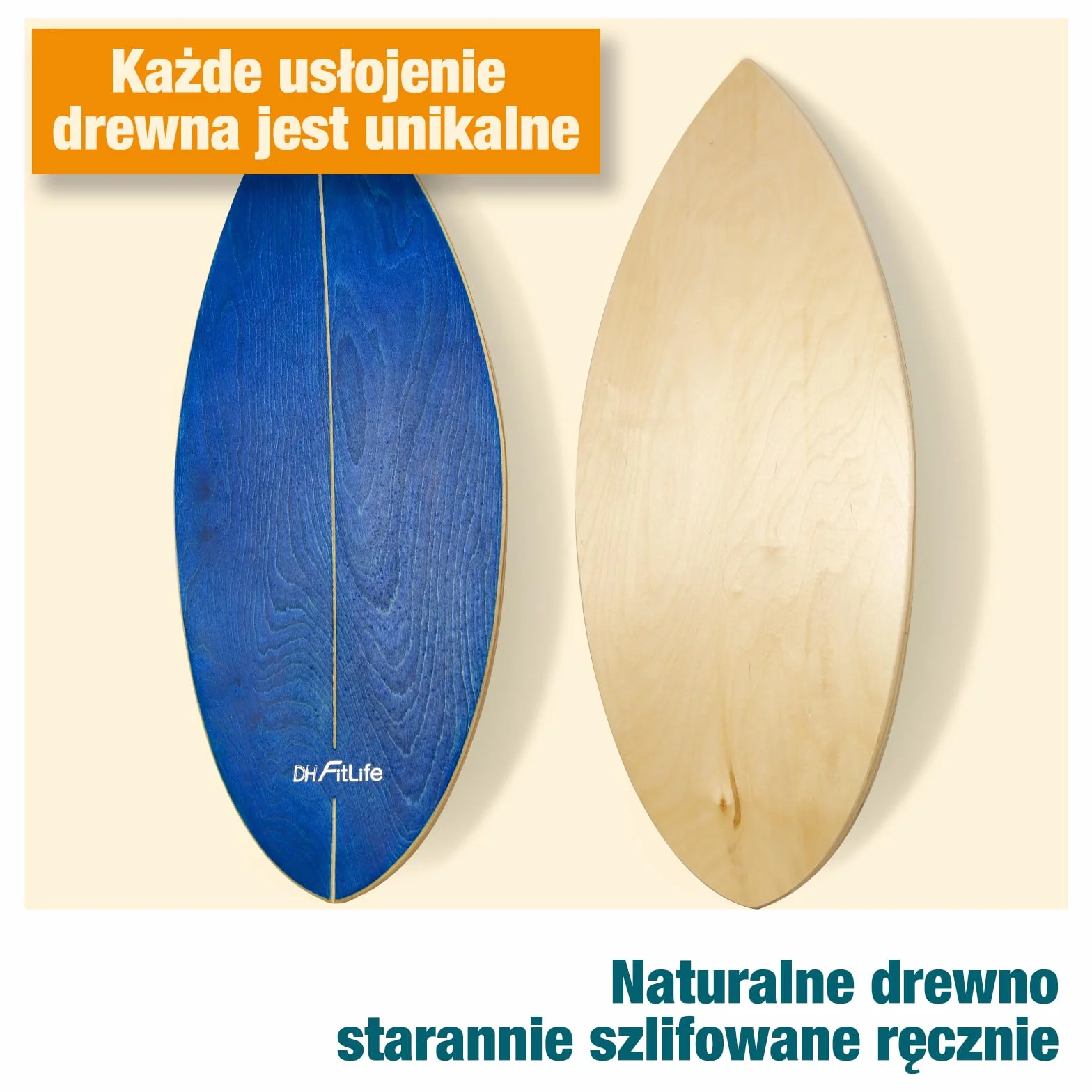 DH FitLife Deska do Balansowania Surf Balance Board z Drewna z Rockerem dla Dorosłych