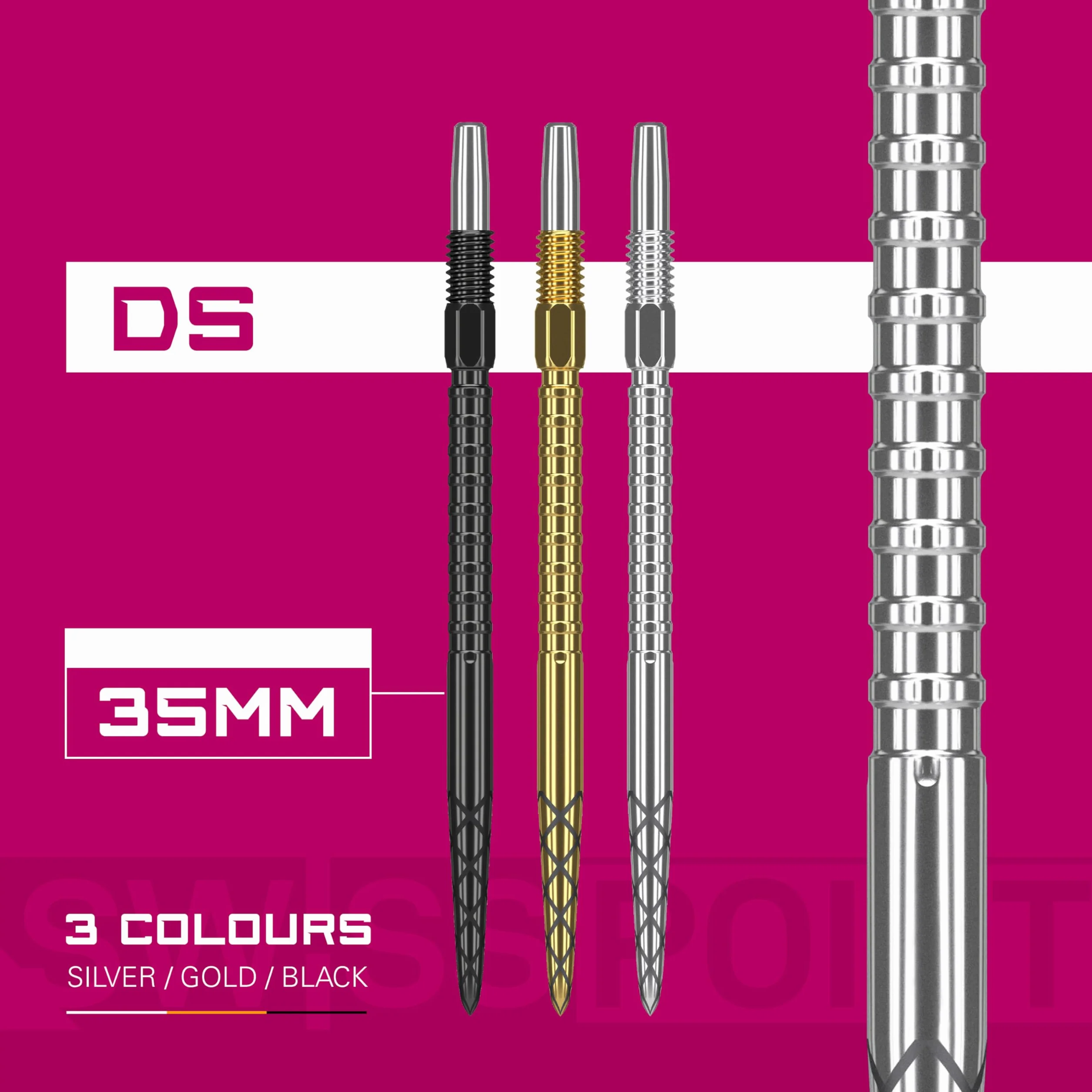 Target Darts Swiss Point DS Dart Points (3-pak zestaw końcówek) 35 mm, srebrne – Change Dart Swiss Point, profesjonalne akcesoria do rzutek, usuwanie końcówek SP