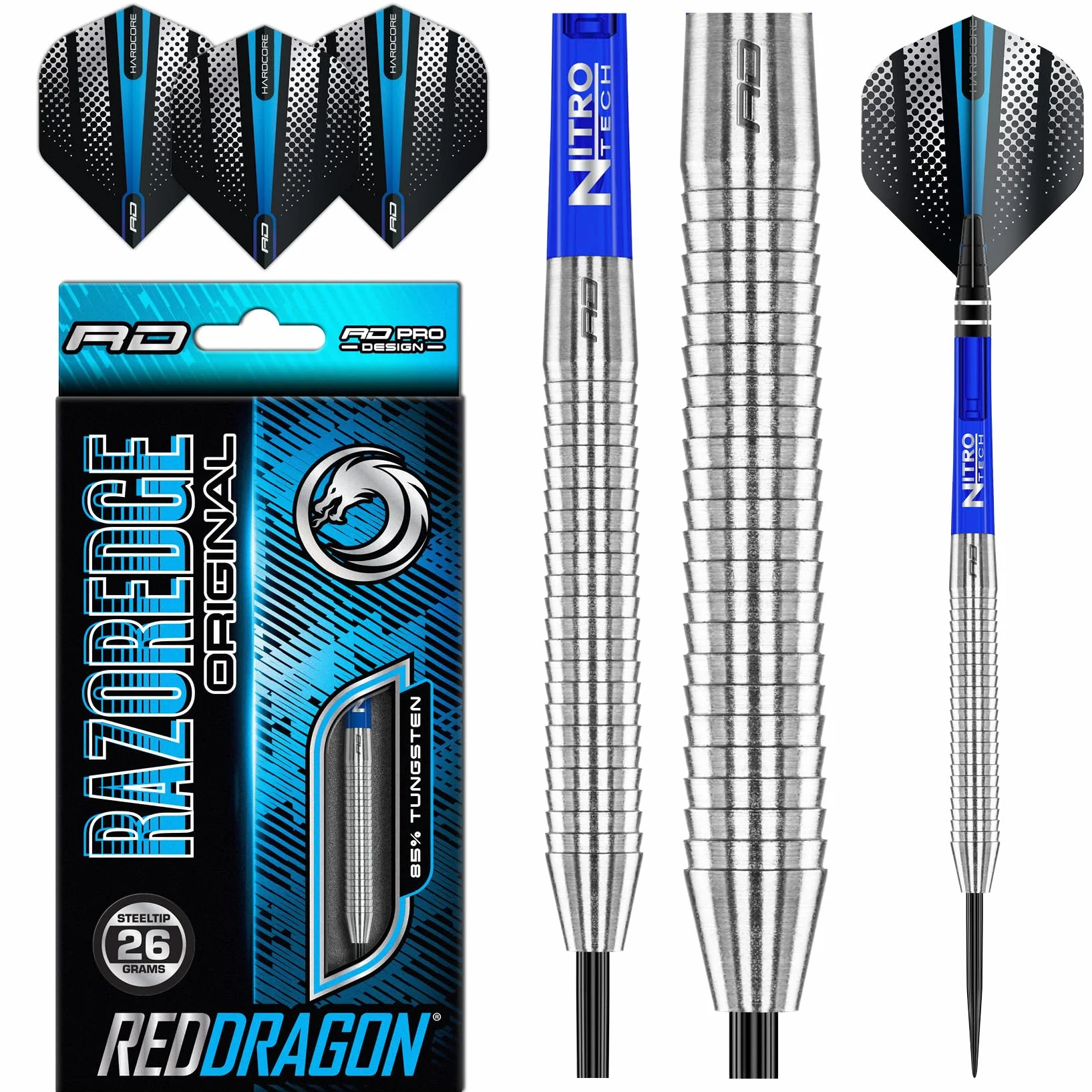 RED DRAGON Razor Edge Series rzutki wolfram profesjonalne stalowe z lotkami i wałkami