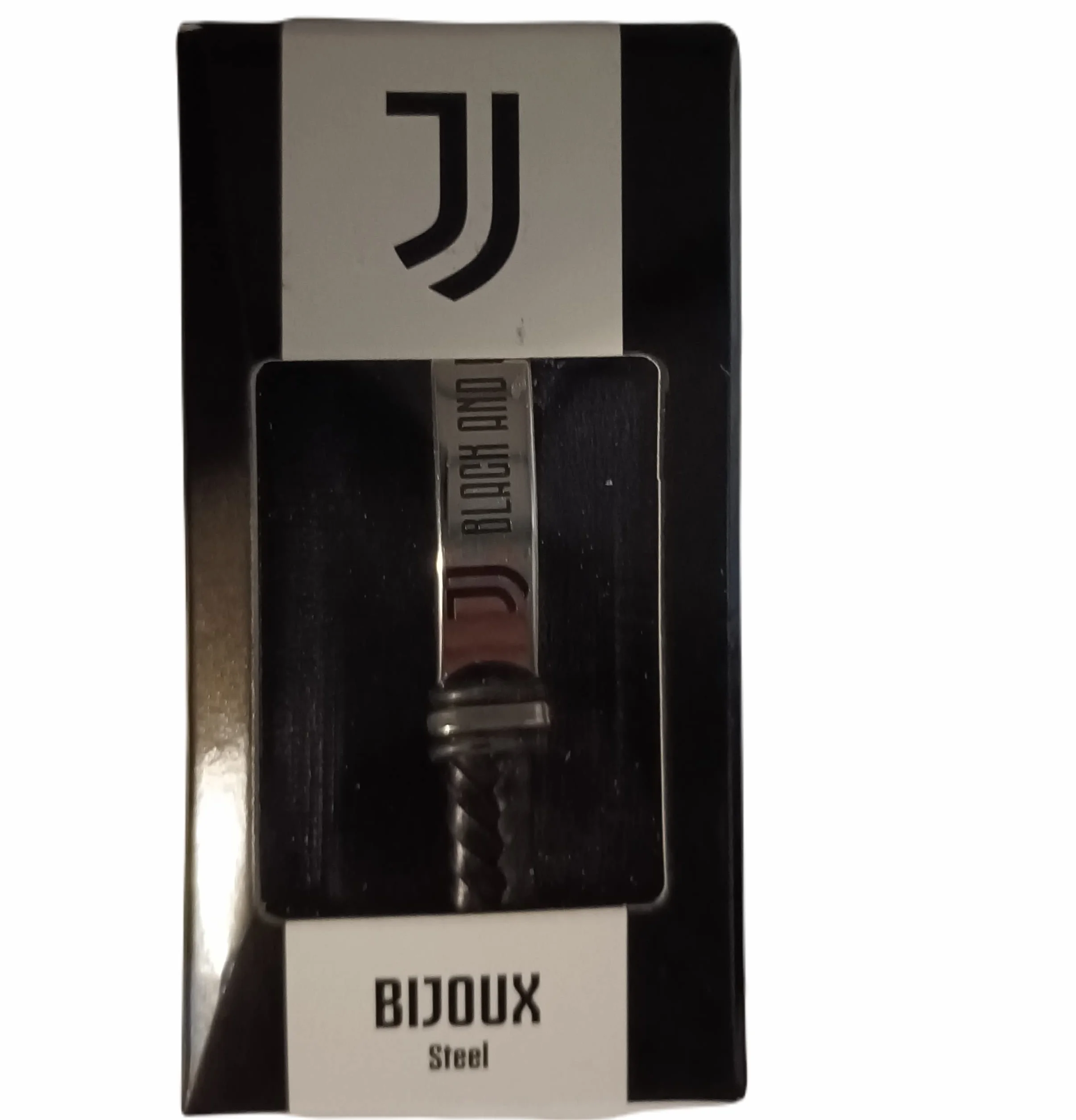 Seven SpA Bransoletka BLACK & WHITE JUVENTUS ze sztucznej skóry, czarny, Dzieci i młodzież, Sport & Piłka nożna, Unica, Stal nierdzewna, NIE