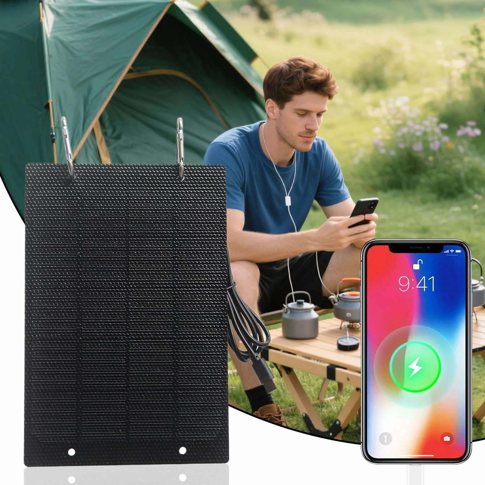 Ładowarka do telefonu zasilana energią słoneczną | kempingowy panel słoneczny 50 W, mała ładowarka do użytku na świeżym powietrzu, na kemping, do domu, do plecaka, kampera, namiotu