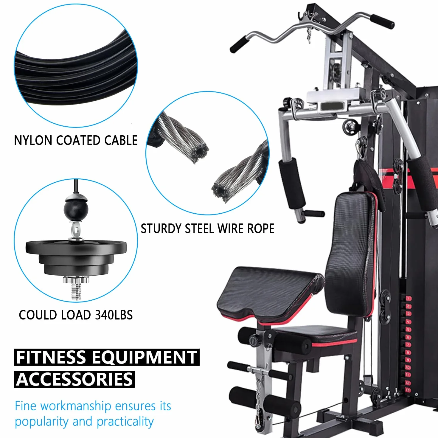 Favuit Stalowy kabel fitness domowa siłownia zapasowe kable koła pasowego wytrzymała lina stalowa do fitnessu 1,5 m/2 m/2,5 m / 2,5 m system kabli LAT rozwijane akcesoria do bicepsów tricepsów siła