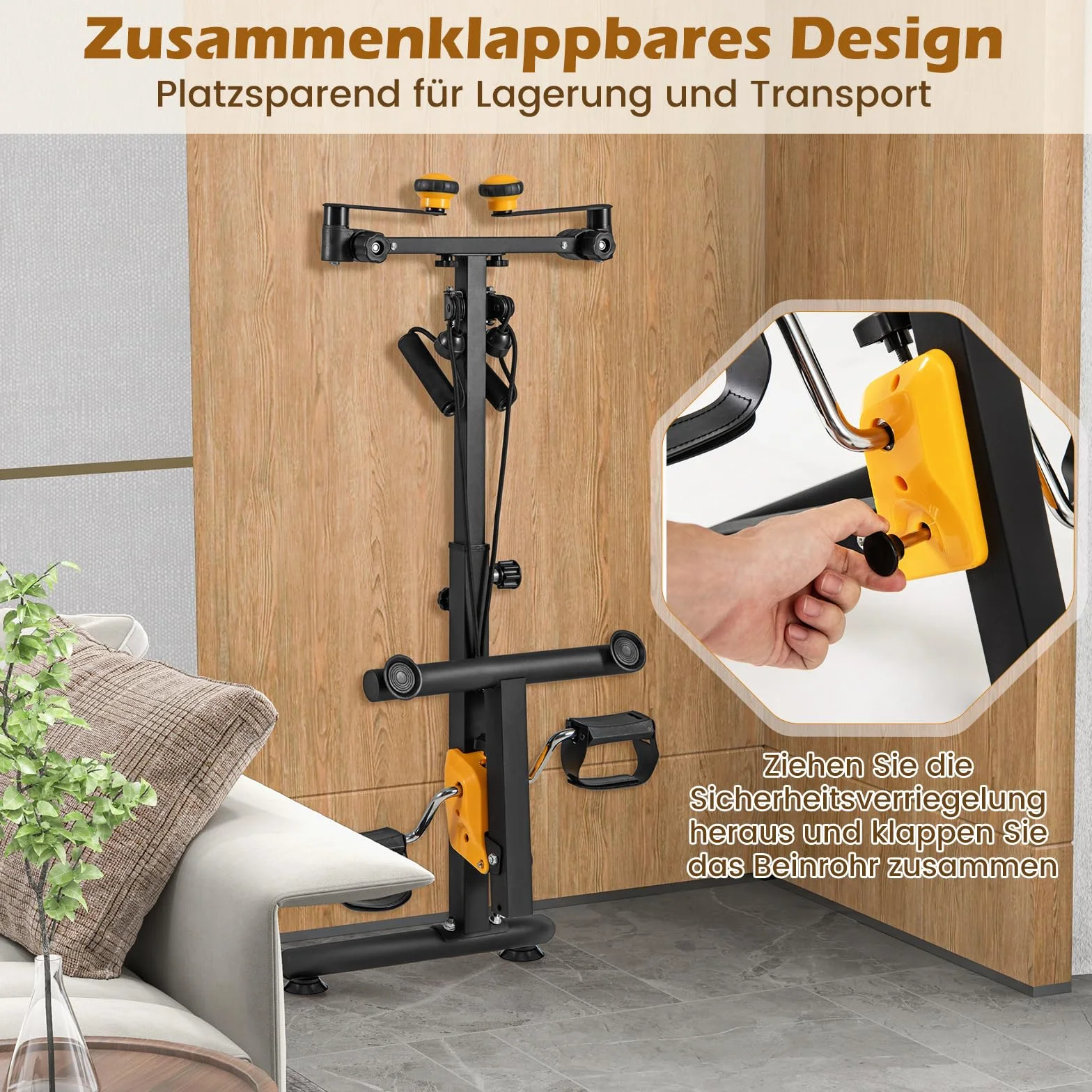 COSTWAY trener ramion i nóg, rowerek domowy z pedałami Mini Stepper Fitnessbike, 9-stopniowa regulacja & 53 x 43 x 73-102 cm, idealny dla seniorów