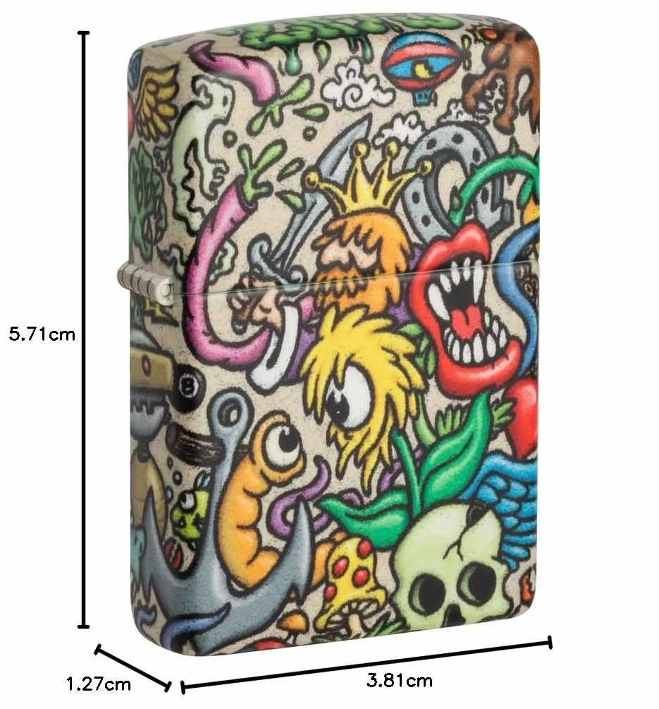 Zippo Tattoo Theme Zapalniczka Sztormowa, Kolorowy Nadruk, do Napełniania, Wielokrotnego Użytku, Wiatroodporna Konstrukcja, Pudełko na Prezent, Wykonano w USA, Kolor 540°