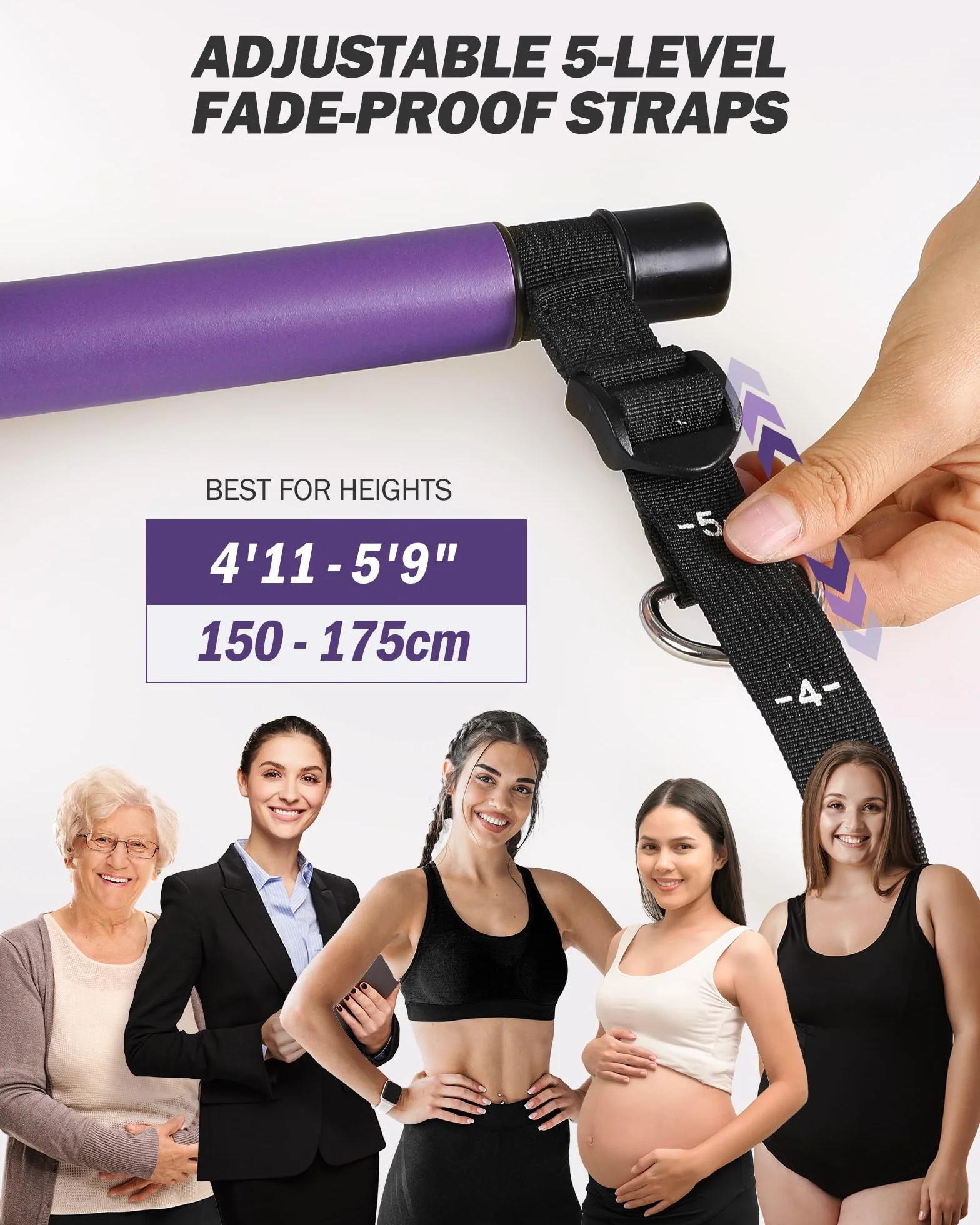 ALongSong Pilates Bar Kit z 6 elastycznymi gumkami do mięśni 30/40/50LBS, wielofunkcyjny drążek do pilatesu z piłką do jogi i solidną klamrą regulacyjną do ćwiczeń w domu