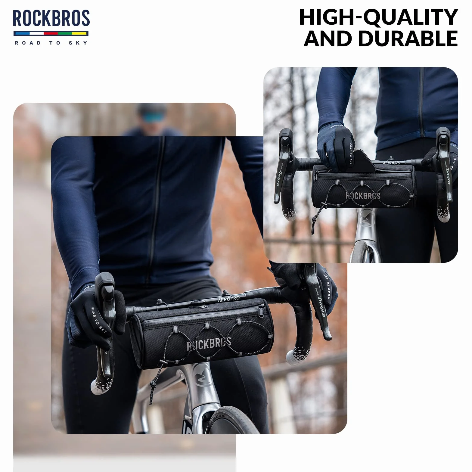 ROCKBROS Road-to-Sky Torba na Kierownicę Roweru Torba Przednia na Kierownicę ok. 1,5L Wodoodporna Odblaskowa Nowoczesna 5 Kolorów do MTB Rower Szosowy Rower Miejski Czarny