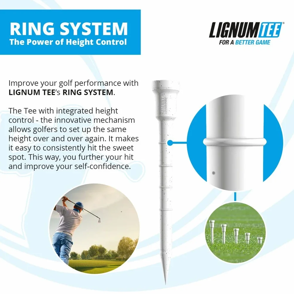 LIGNUM Tee - Classic Golf Tees - Sports Golf Tees - głowica zapobiegająca wirowaniu, bio-drewno, 50 x trwała