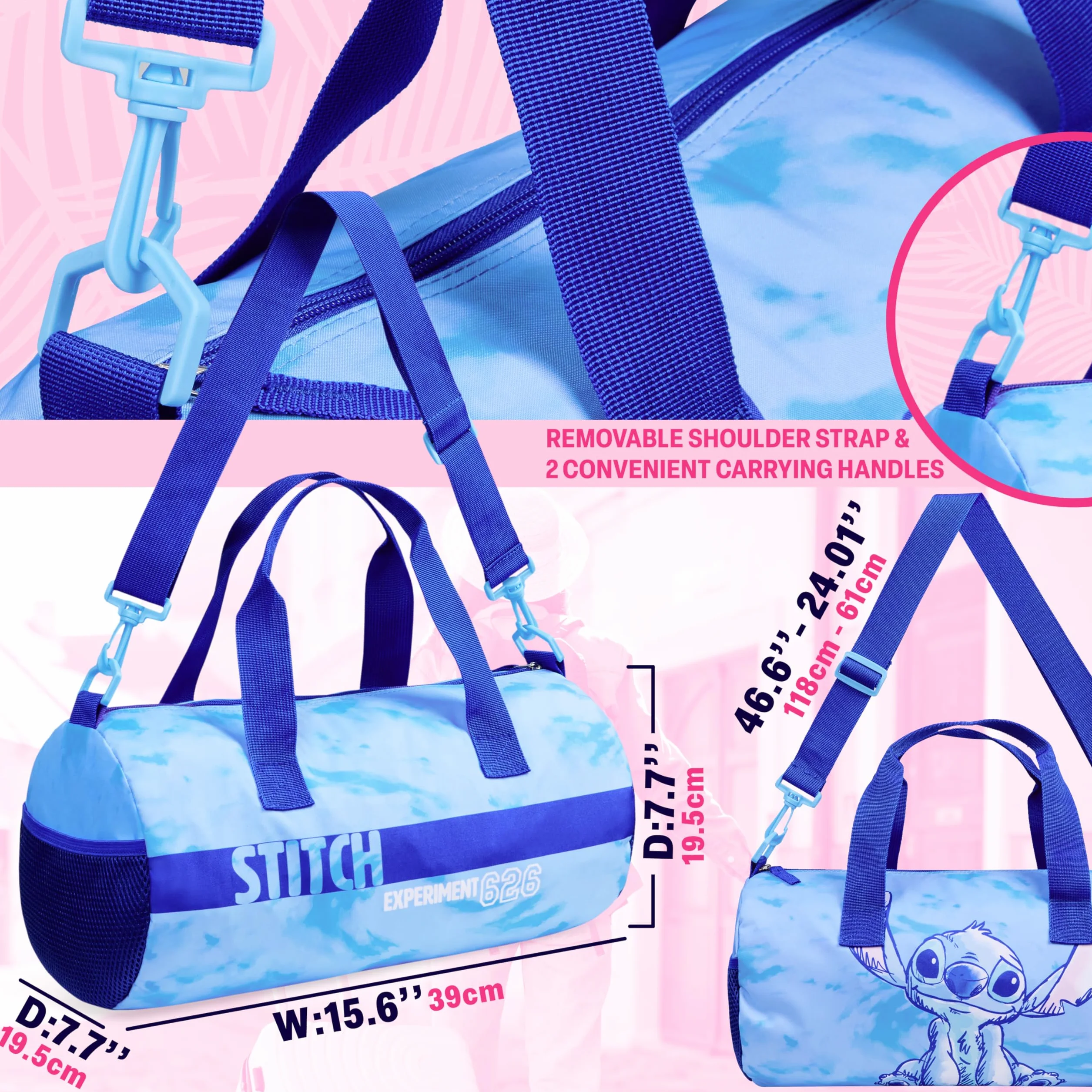 Disney torba sportowa podróżna 38x18x18 cm 2 kieszenie regulowany pasek Niebieski