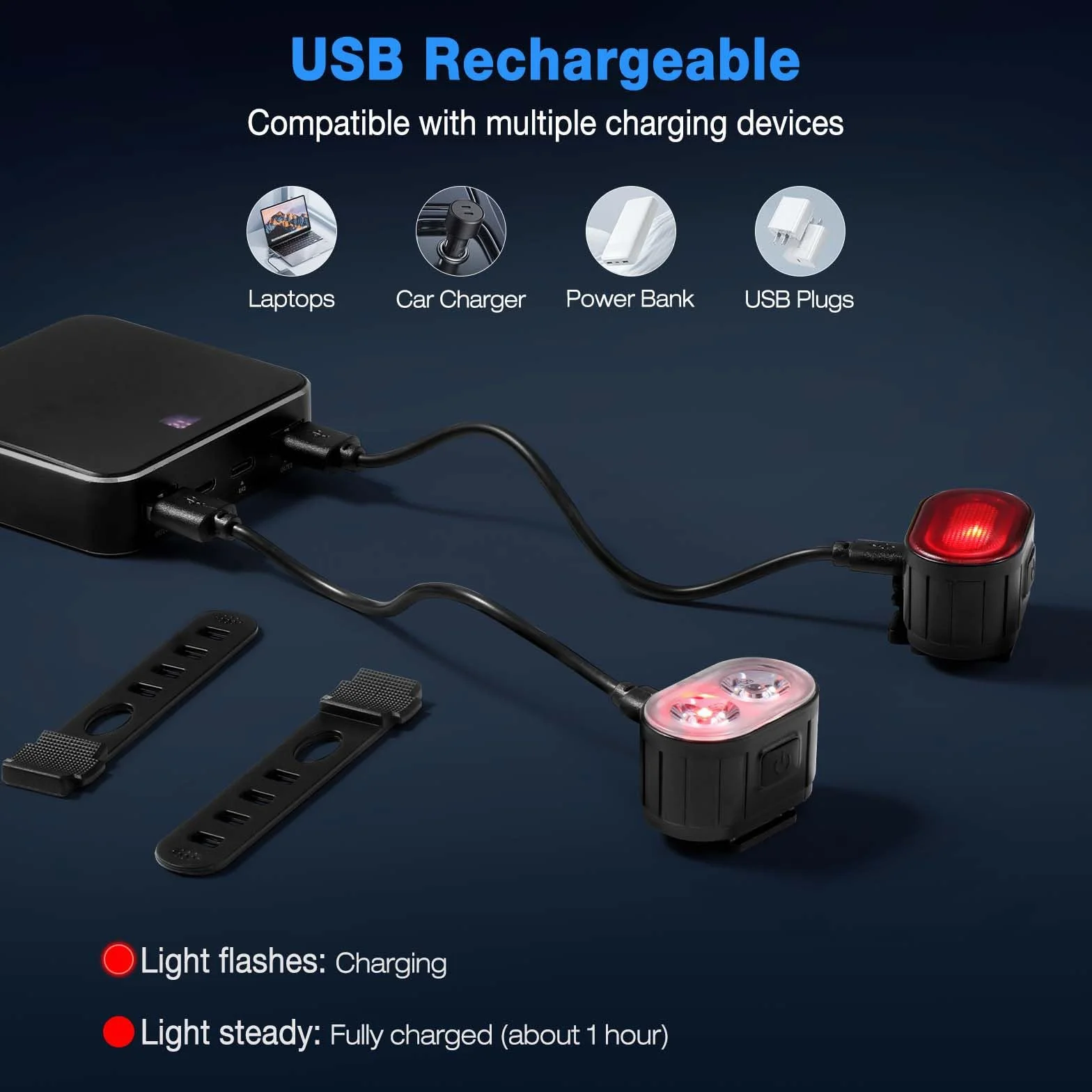 Blendura Światła rowerowe LED, 4 + 6 trybów światła rowerowego z przodu i z tyłu, IPX4, światło rowerowe USB z możliwością ładowania, nadaje się do różnych rowerów