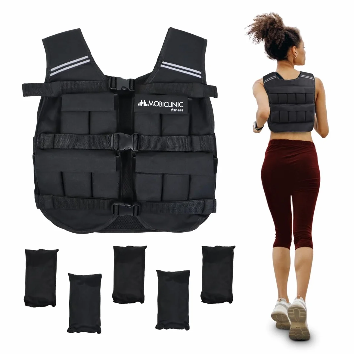 Mobiclinic Kamizelka z Obciążeniem 10/20 Kg Regulowana Materiał 600D Oxford Odblaskowe Paski Oddychająca do Treningu Fitness
