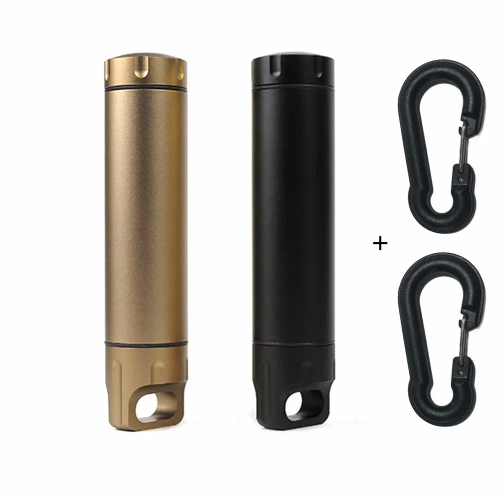 2 x wodoodporna zewnętrzna kapsułka edc EDC Survival pojemnik aluminiowy kapsułka tabletka uchwyt na pigułki dopasowanie hermetycznej butelki (czarna i szampańska)