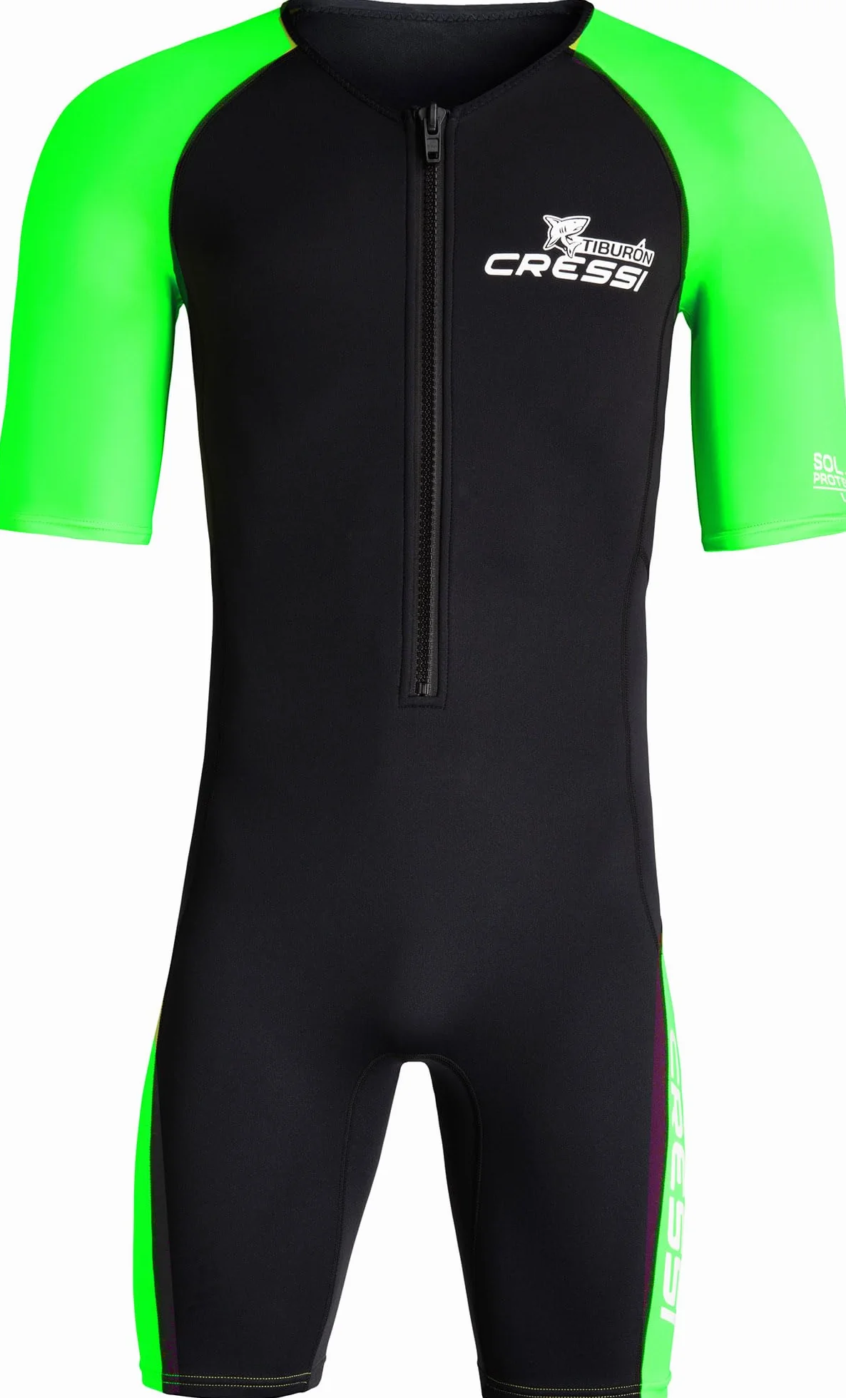 CRESSI Tiburon Man Shorty Wetsuit Black/Fluo Lime 2mm 2XL/6 - Męski kombinezon neoprenowy i elastanowy krótki kombinezon YKK zamek błyskawiczny z przodu - czarny/fluo limonkowy, XXL/6