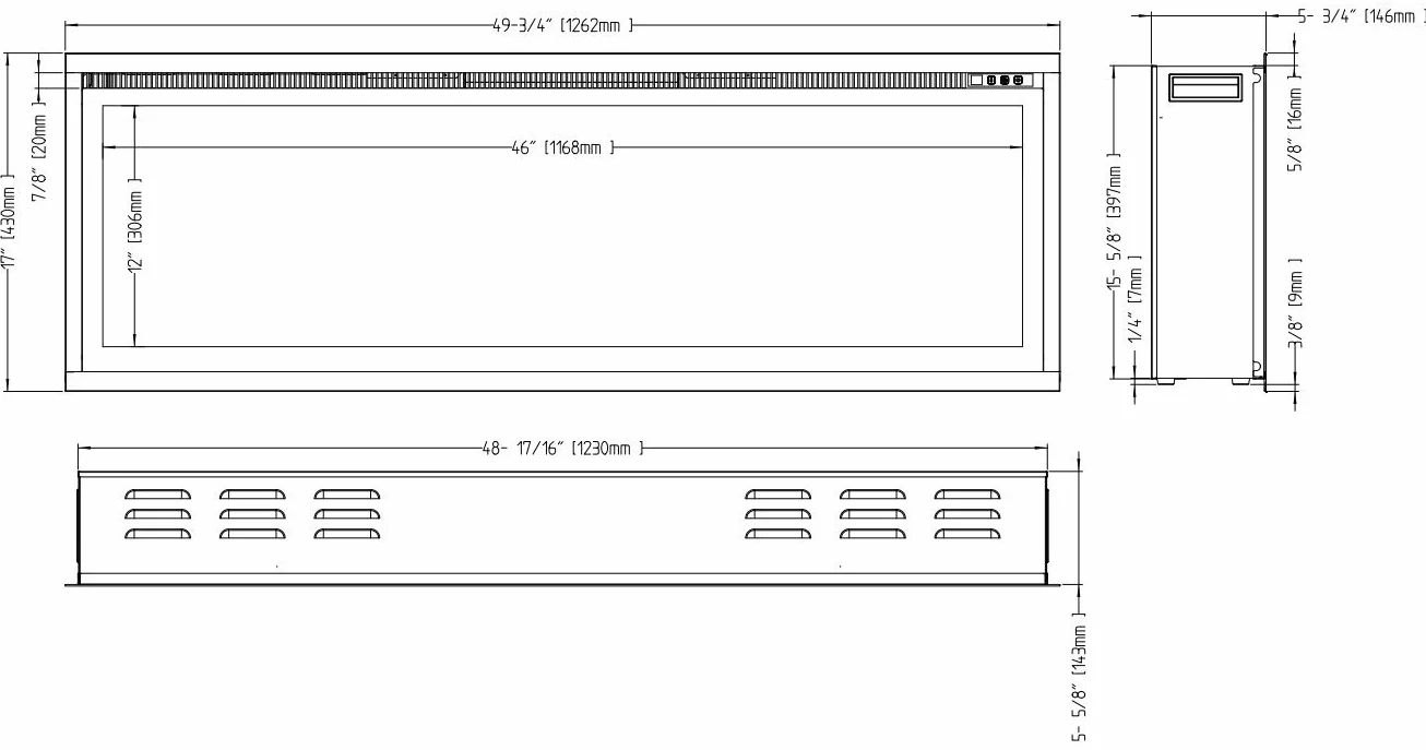 AFLAMO Royal kominek ścienny z funkcją grzania 750-1500 W LED 126x43x15