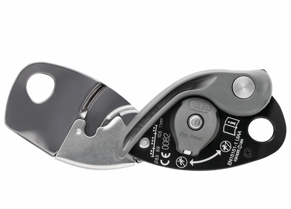 Petzl GRIGRI + urządzenie asekuracyjne z blokadą wspomaganą kamerą i uchwytem przeciwpanicznym, odpowiednie dla osób uczących się i intensywnego użytkowania
