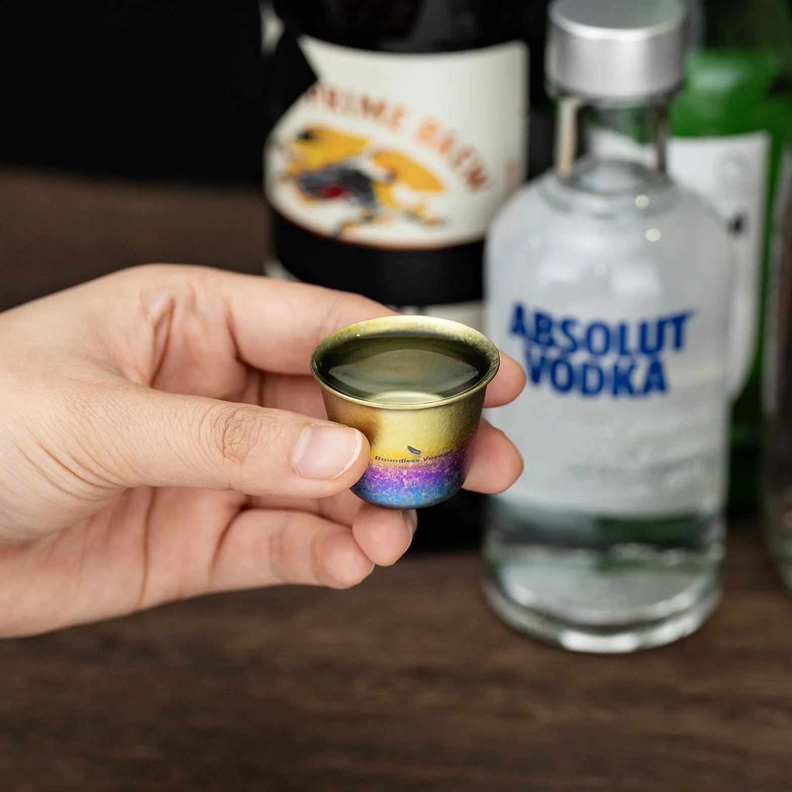 Boundless Voyage Titanium kubki do wina na zewnątrz, mini filiżanka do herbaty, przenośne kubki do picia, mała filiżanka do tequili i whisky do whisky, tequila, 2 w opakowaniu, Ti3069D-G (kolorowy)