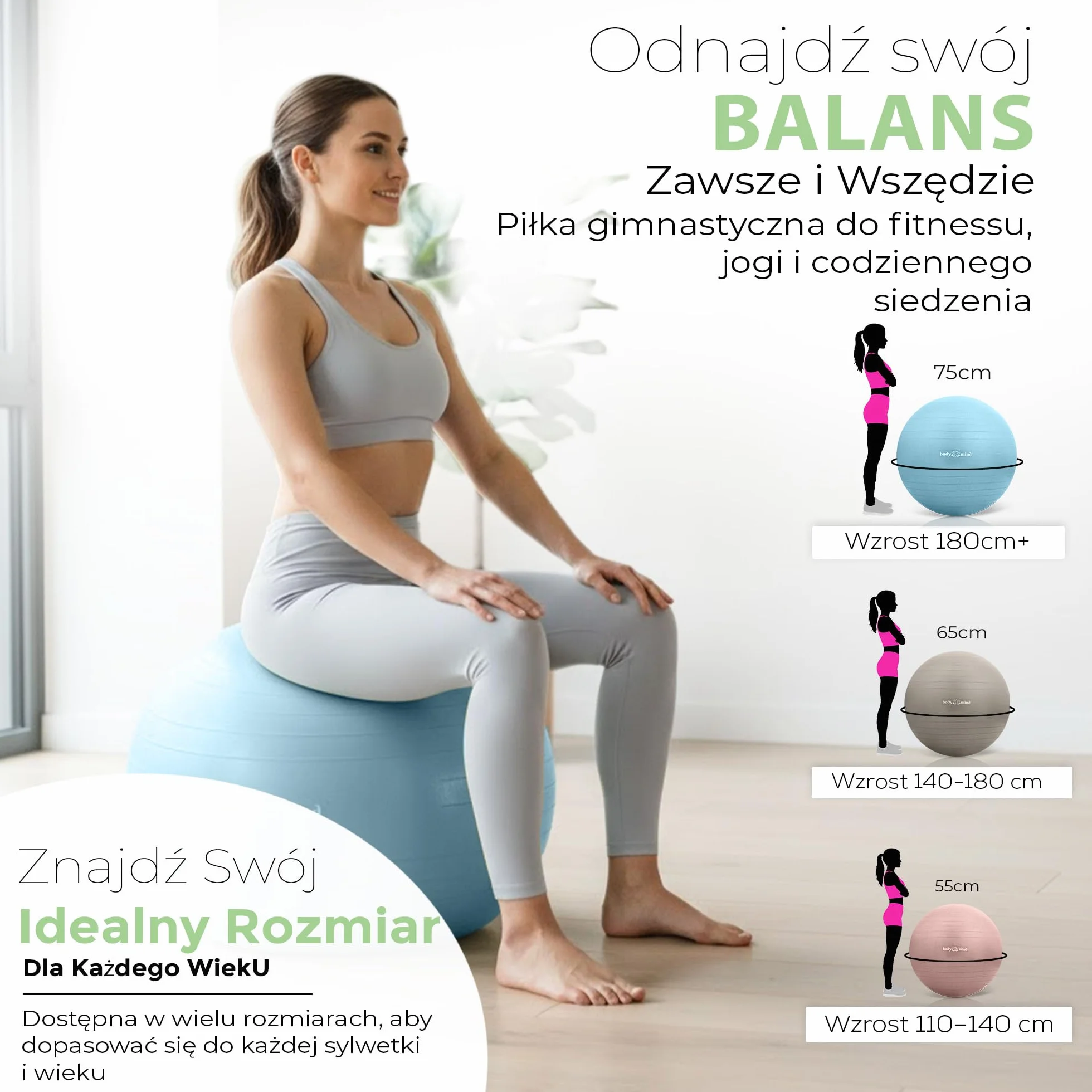 Piłka gimnastyczna z pompą powietrza – piłka pilatesowa Anti-Burst, piłka Pezzi dla kobiet w ciąży Ergonomiczne siedzisko jako krzesło biurowe, piłka do jogi, gimnastyki i treningu
