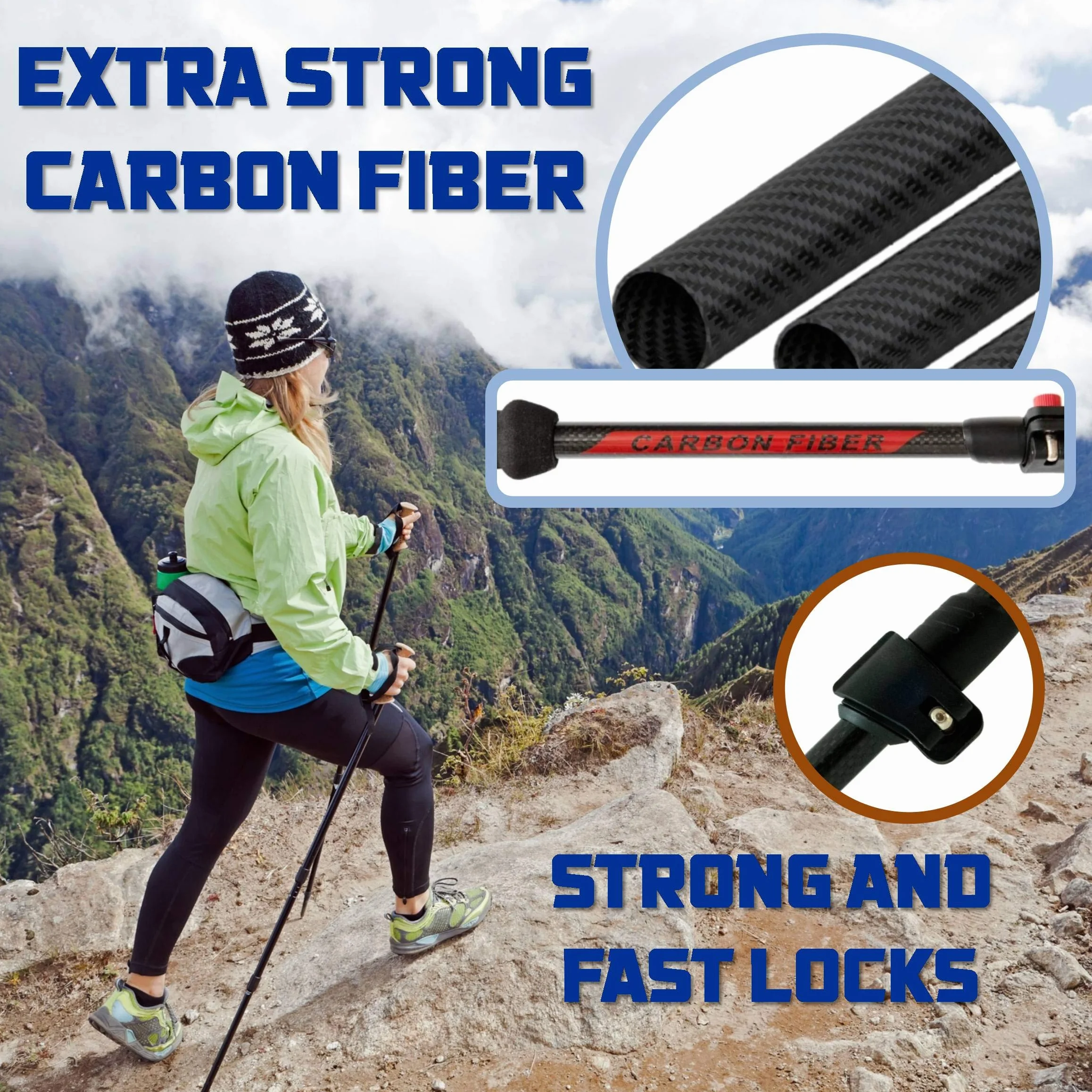 ALTAITREK PRO Kijki Trekkingowe Składane z Włókna Węglowego Quick Lock