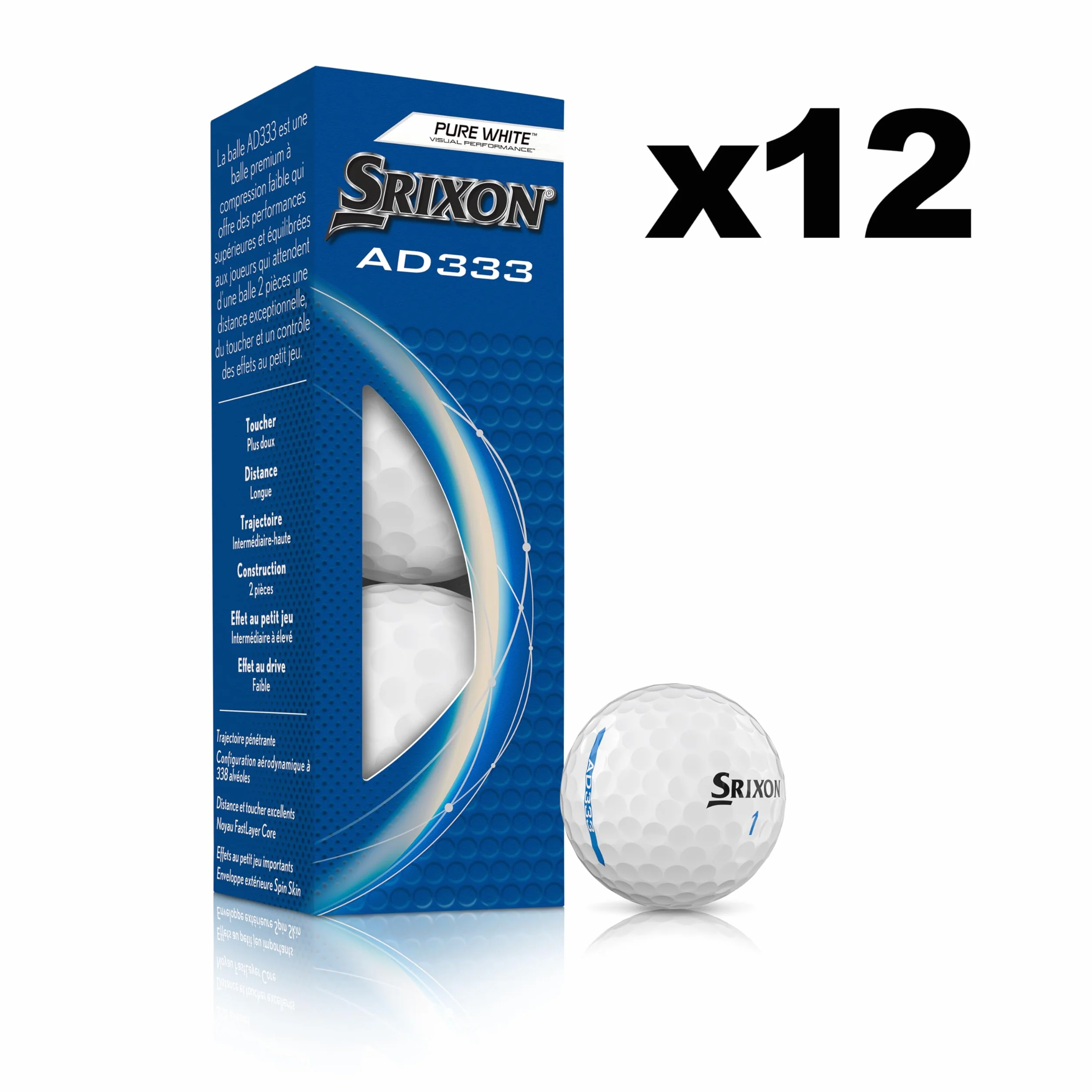 Srixon AD333 11 - Piłki golfowe o wysokiej wydajności i prędkości - niska kompresja - dla spójności i kontroli - linia wyrównująca - akcesoria golfowe premium i prezenty golfowe, białe