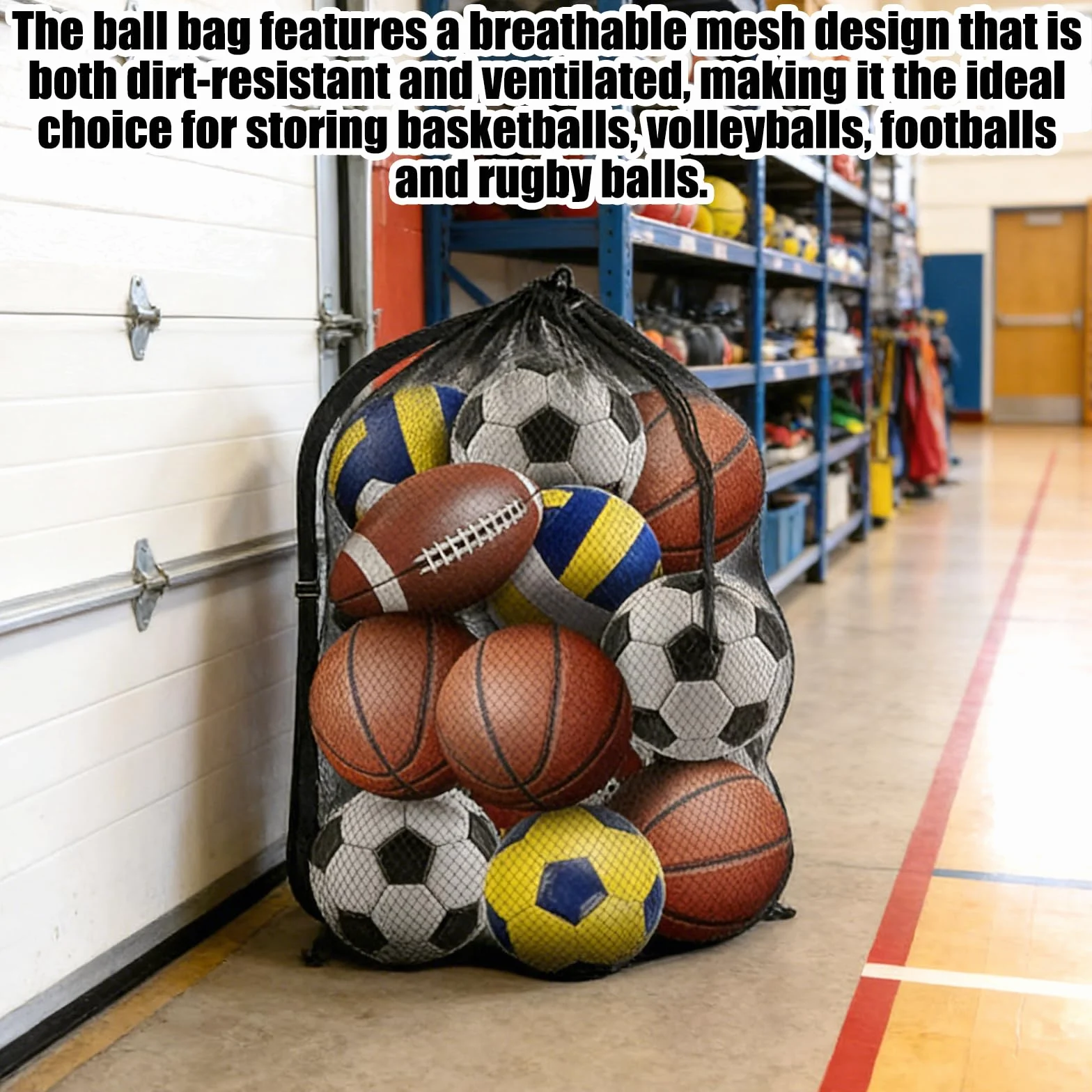 Worek na piłki, 2 sztuki, 75,5 x 100,5 cm, siatka na 10-12 piłek, bardzo duża siatka, przenośna torba na piłkę ze sznurkiem, duża sportowa torba na piłkę, do piłki nożnej, torba na piłkę, czarna