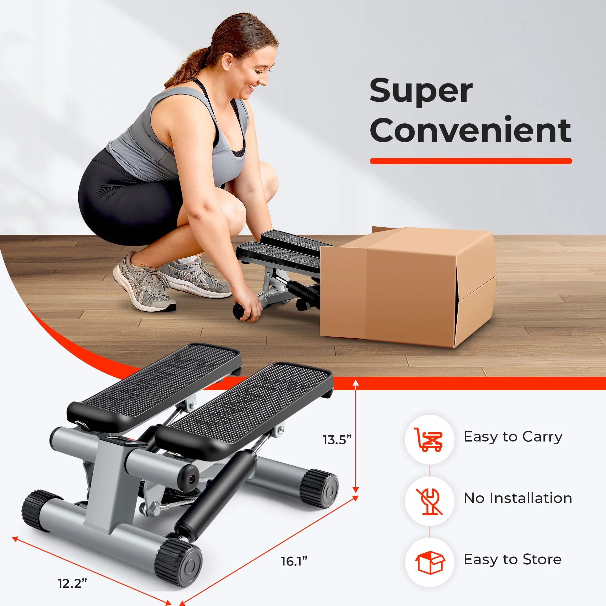 Sunny Health and Fitness Mini Stepper Machine, Stepper Air Climber z taśmami oporowymi, monitor LCD, NR 012-S