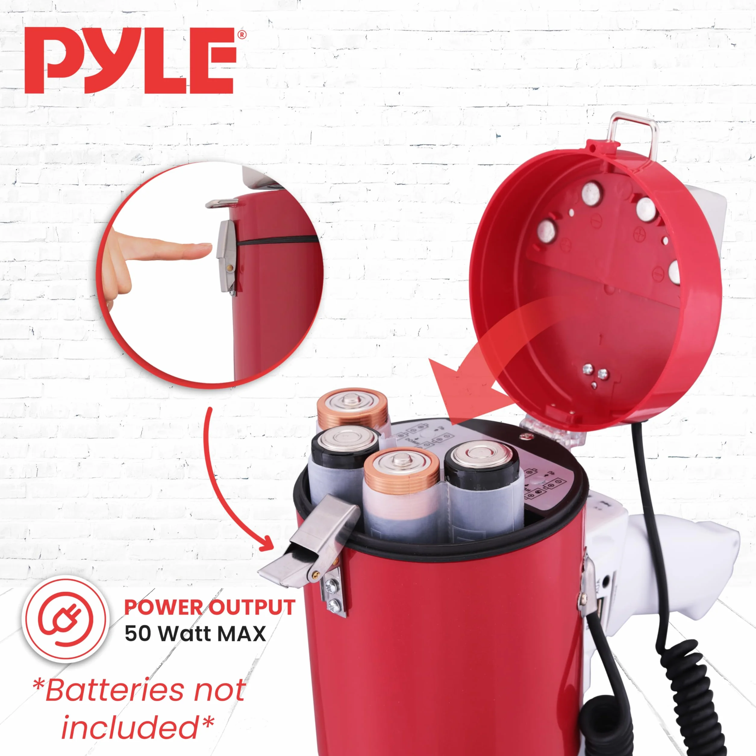 Portable Megaphone Speaker PA Bullhorn - Built-in Siren, 50W Adjustable Volume Control & 1200 Yard Range - Ideal for Any Outdoor Sports, Cheerleading Fans & Coaches or for Safety Drills - Pyle PMP52BT