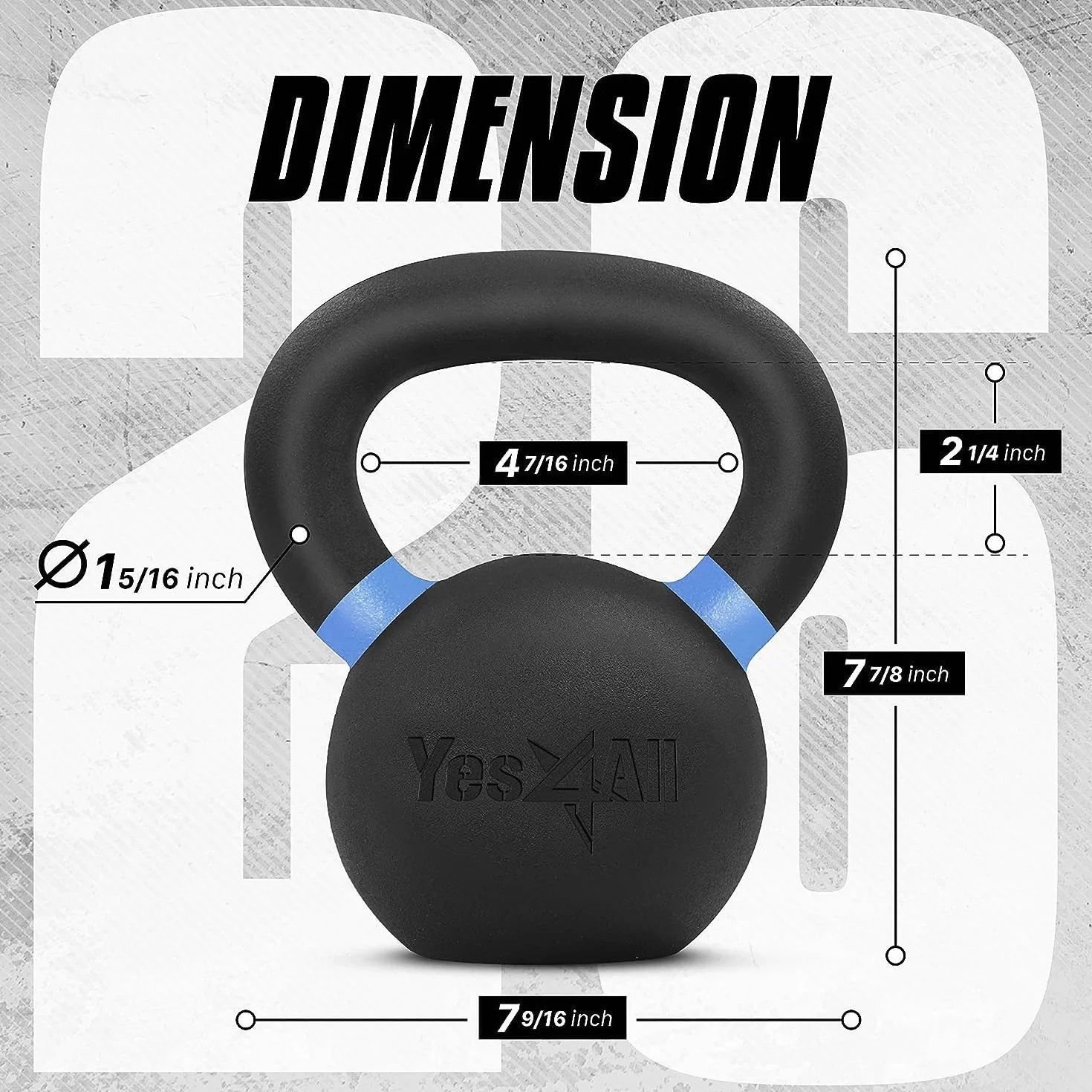 Yes4All Malowany proszkowo żeliwny kettlebell, 12 kg, z szerokim uchwytem i płaskim dnem - do treningu siłowego i crossowego