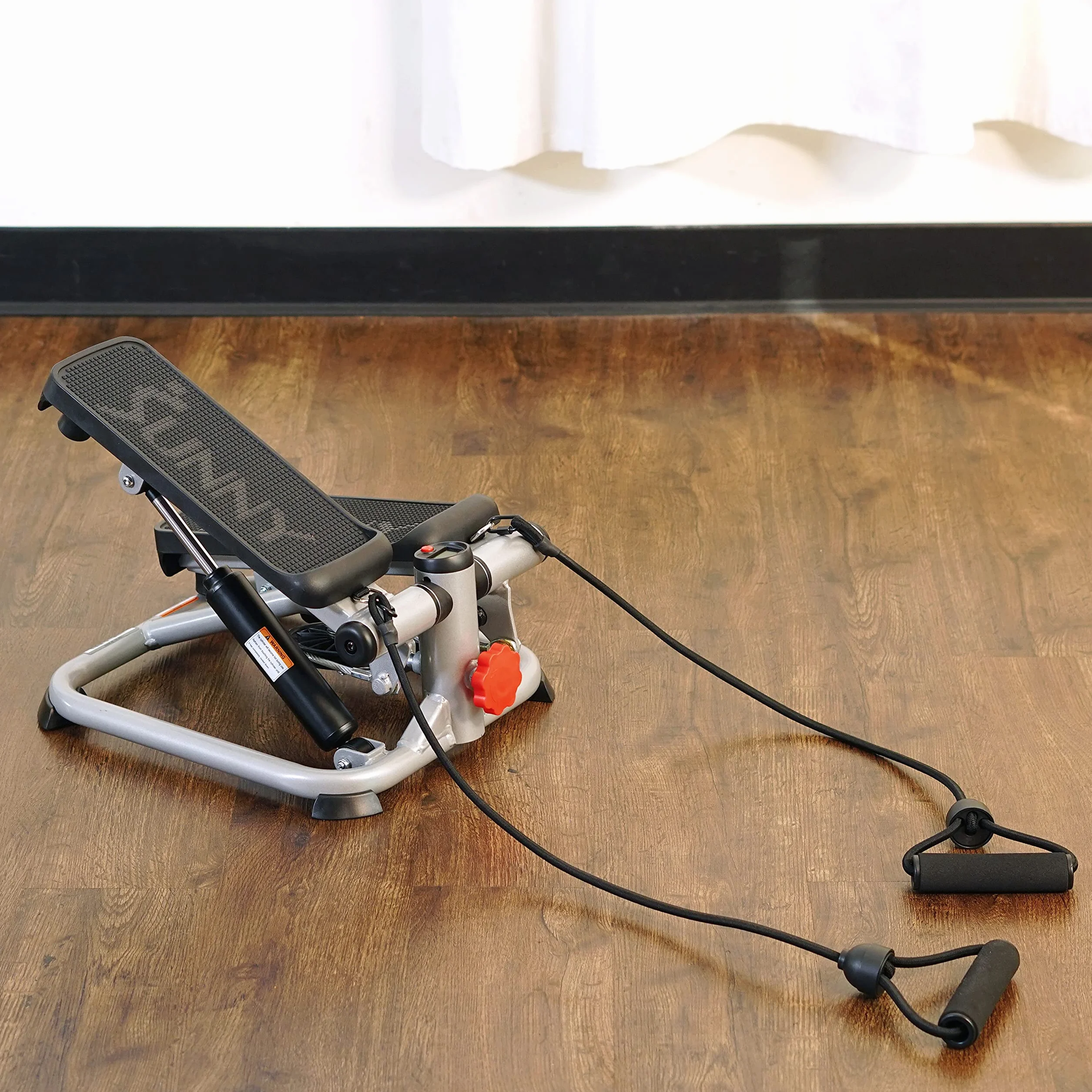 Sunny Health & Fitness Mini Stepper, Stepper Schodowy, Maszyna do ćwiczeń całego ciała z taśmami oporowymi i monitorem LCD do ćwiczeń w domu - SF-S0978
