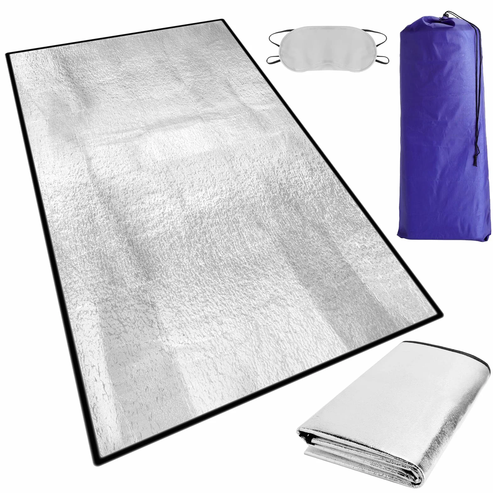 Aluminiowa karimata, mata piankowa, mata do spania, 2 x 1 m, z torbą do noszenia i maską do spania, aluminiowa karimata, składana, z kocem izolacyjnym, mata kempingowa, mata termiczna na kemping do