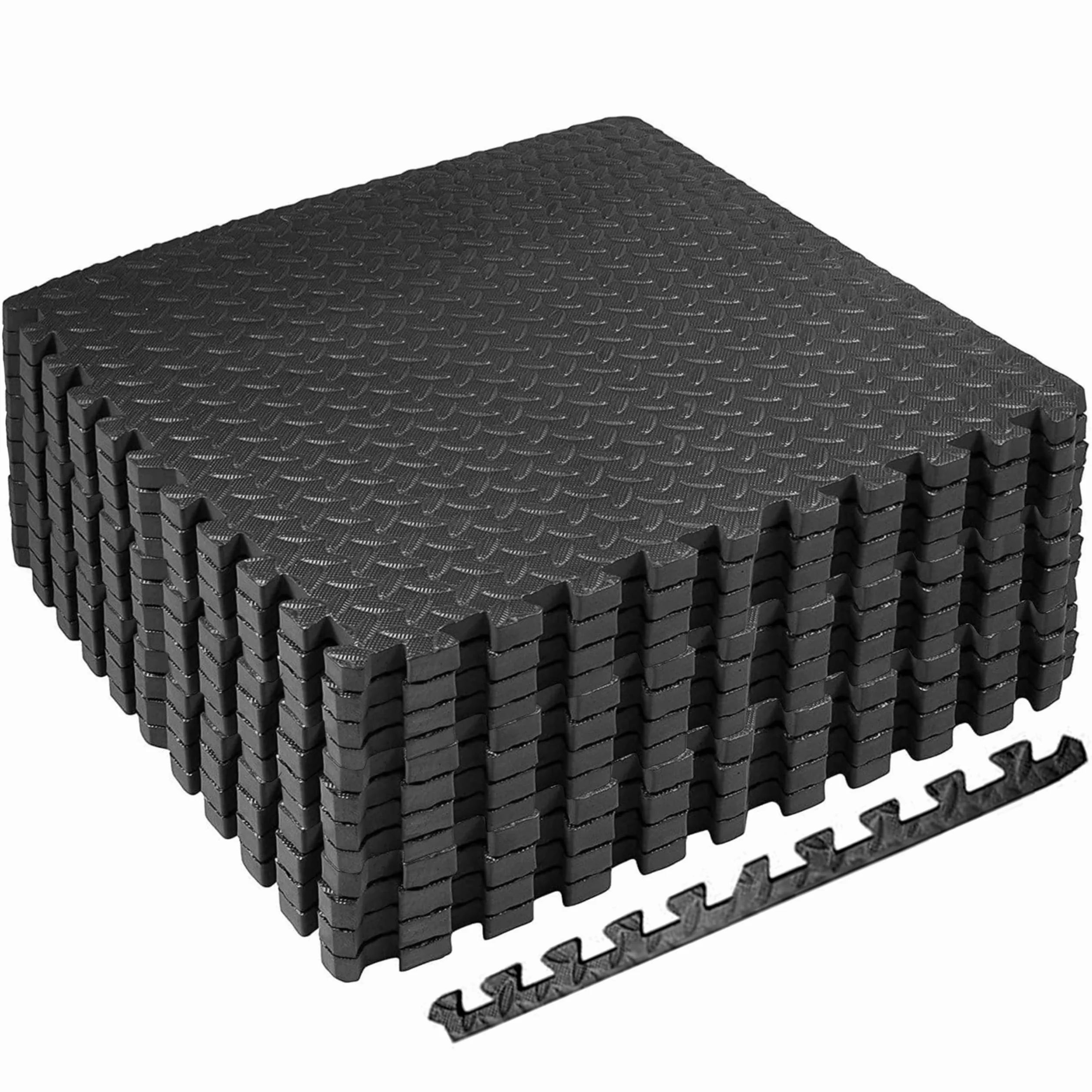 TechFit Mata gimnastyczna z pianki EVA, zestaw 12 sztuk 31,5 x 31,5 x 1 cm, zawiera 18 krawędzi, antypoślizgowa gumowa podłoga do siłowni i fitnessu