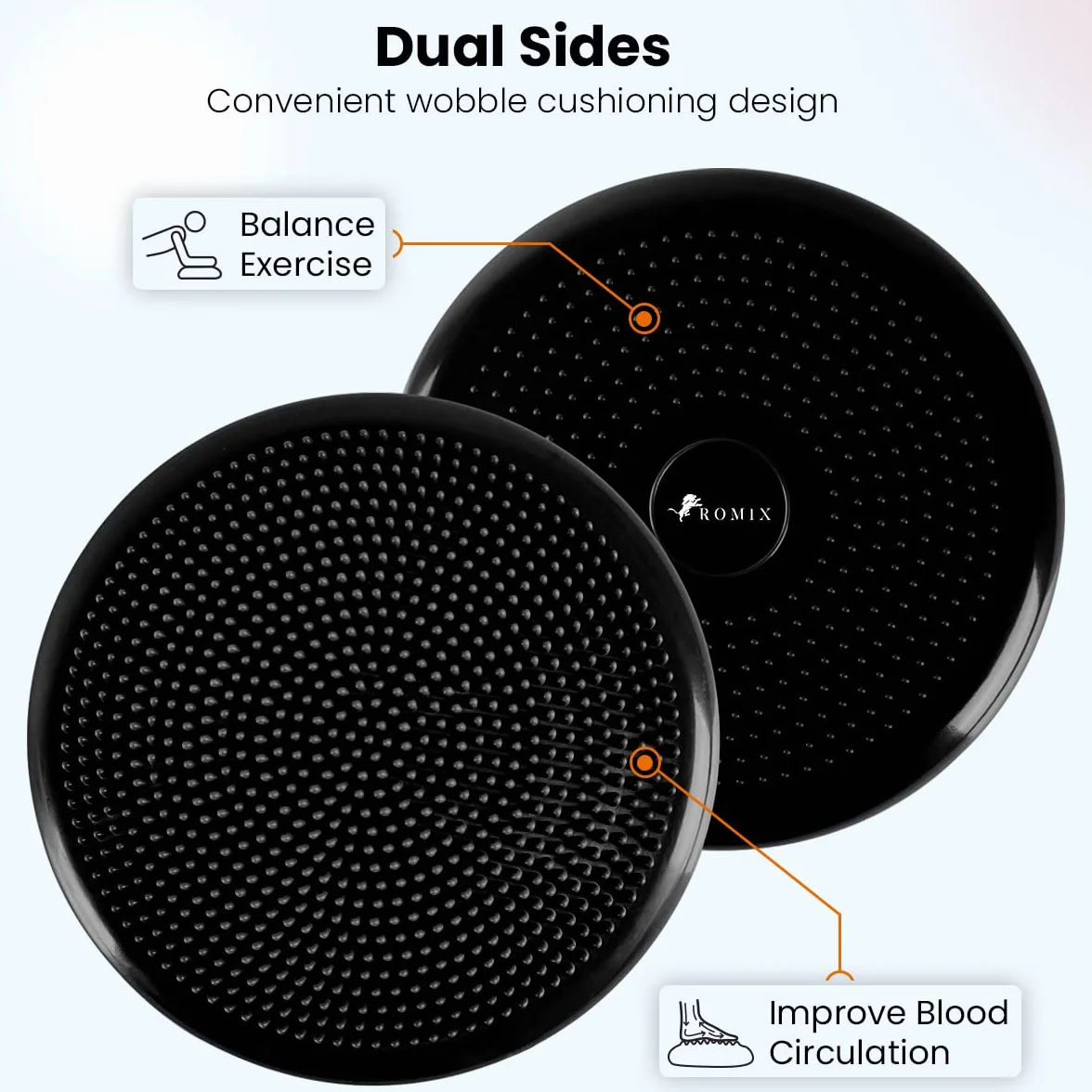 ROMIX Poduszka Wobble Cushion, 34 cm, Nadmuchiwana Poduszka Balansowa Stabilności Powietrza, Deska do Balansowania z Pompką, Antypoślizgowa Tarcza Balansowa, Siedząca Postawa Trener