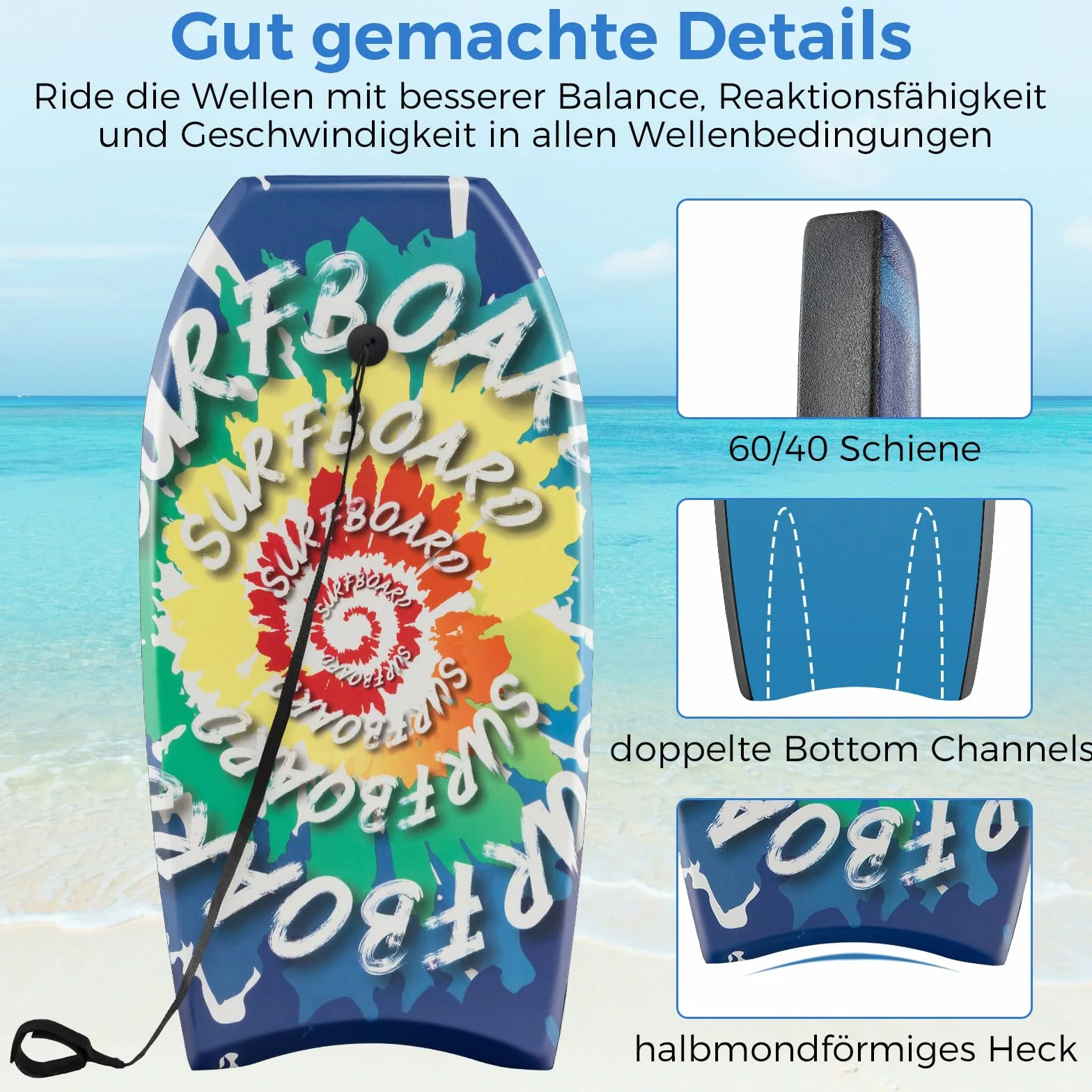 COSTWAY Bodyboard dla dzieci, deska surfingowa z rdzeniem z tworzywa EPS, spód z HDPE i szlufką na nadgarstek, deska surfingowa, body Board