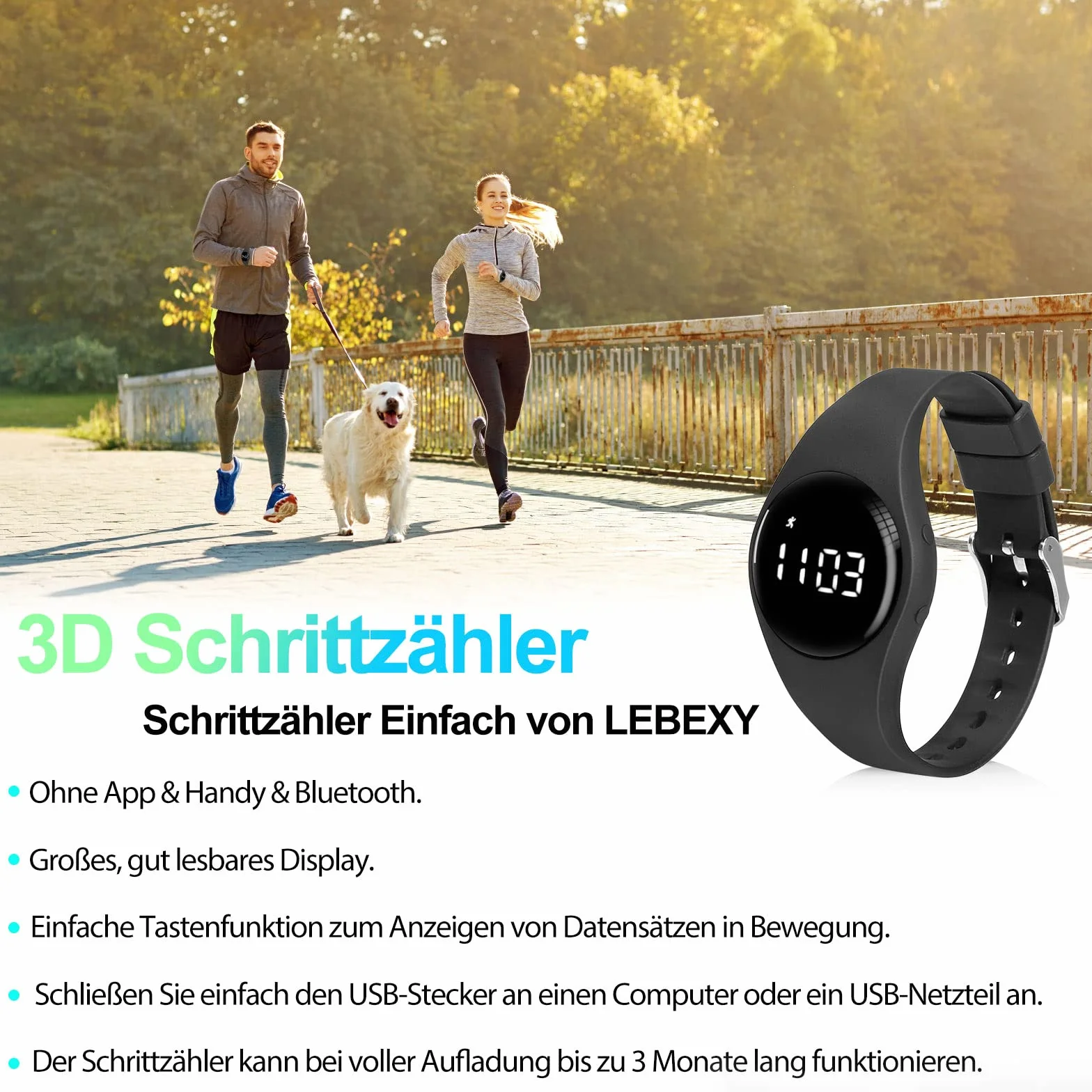 LEBEXY Krokomierz, prosty krokomierz, bez Bluetooth, bez aplikacji / bez telefonu komórkowego | opaska fitness tracker łatwy do biegania, dla kobiet i mężczyzn, zegarek fitness do pływania, sauny