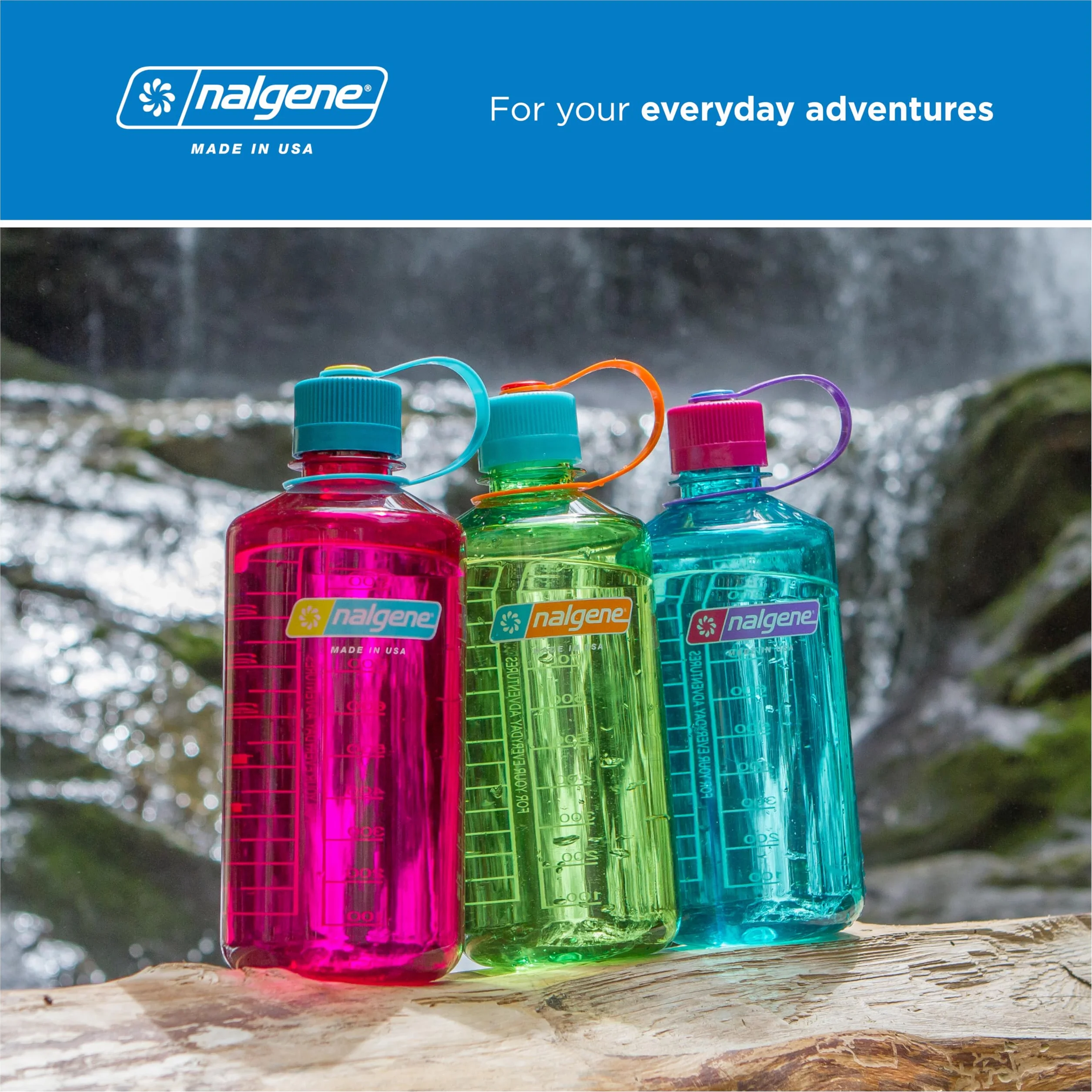 Nalgene Butelka na wodę – lekka butelka Sustain Tritan, nie zawiera BPA, nietłukąca się butelka na podróż z plecakiem, wędrówki, do studia fitness, 907 ml, wąskie usta, Laker, 32 oz