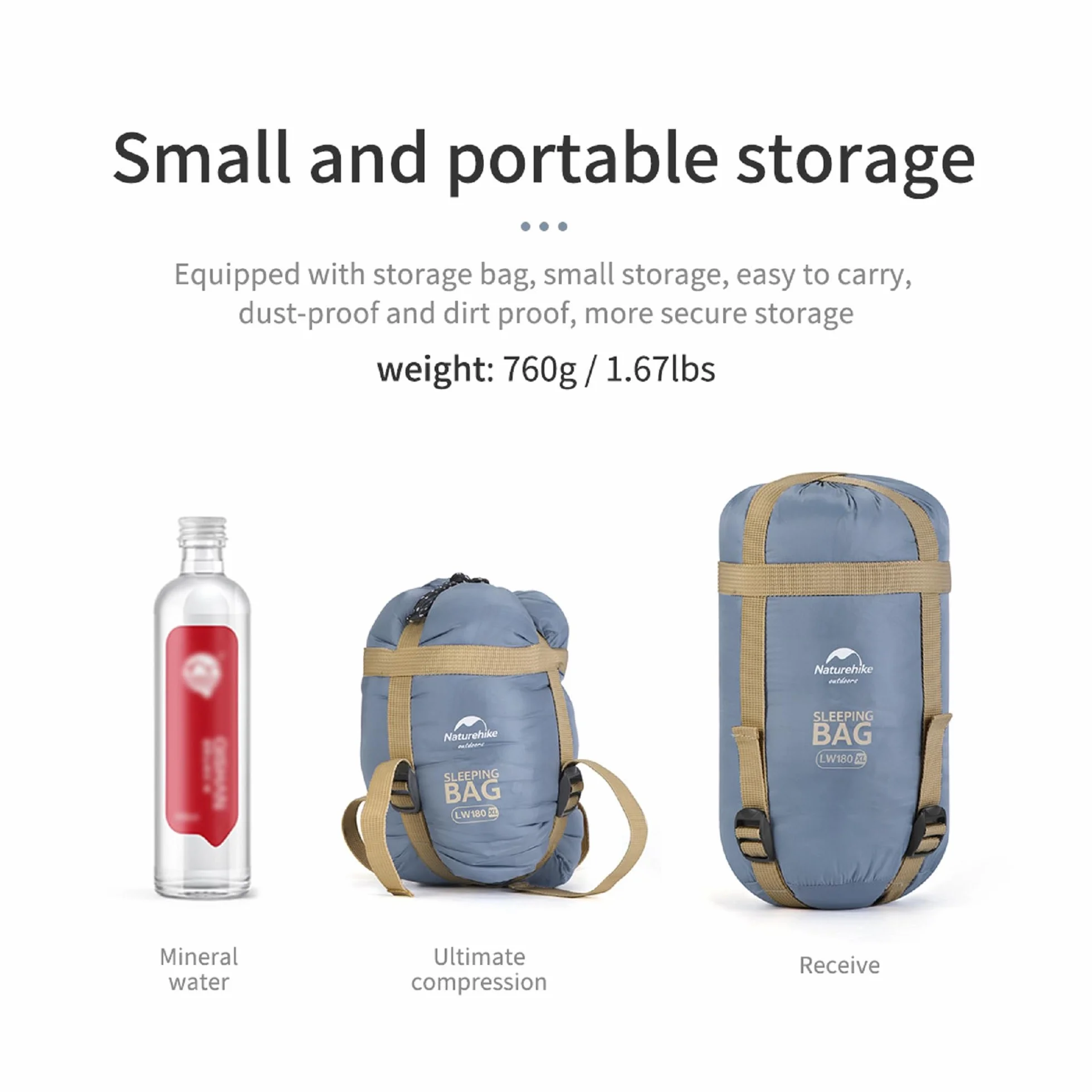 Naturehike Ultralekki letni śpiwór (760 g) - lekka i przenośna koperta, wodoodporny śpiwór na 3 pory roku, wygodny z torbą kompresyjną