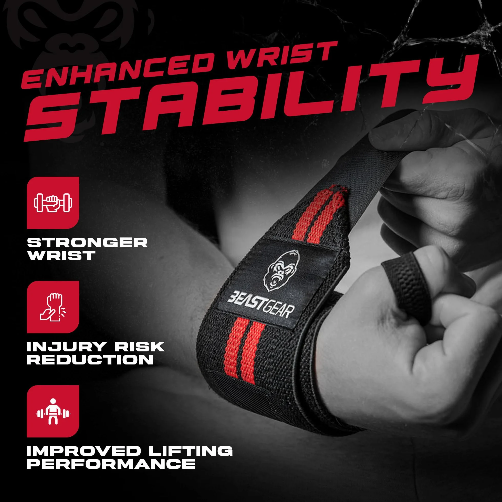 Beast Gear Profesjonalne owijki podtrzymujące nadgarstek do podnoszenia ciężarów, pętla na kciuk i jeden rozmiar dla wszystkich, paski do ćwiczeń na siłowni fitness treningu