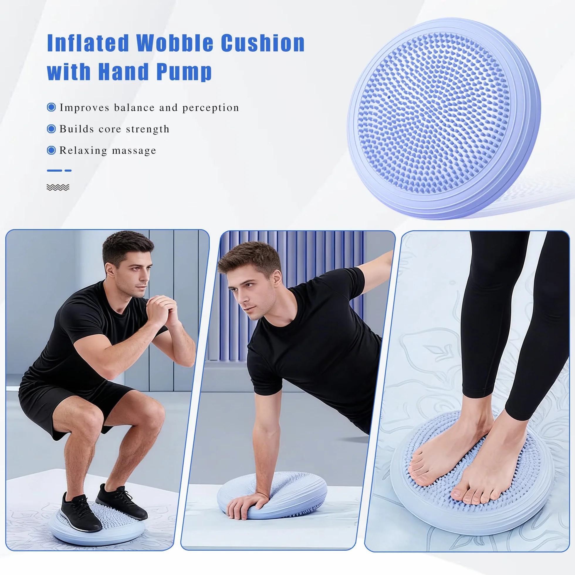 Poduszka balansowa z pompką, średnica 34 cm, nadmuchiwana mata balansowa, mata do masażu z poduszką powietrzną, odpowiednia do ćwiczeń fitness i pilatesu