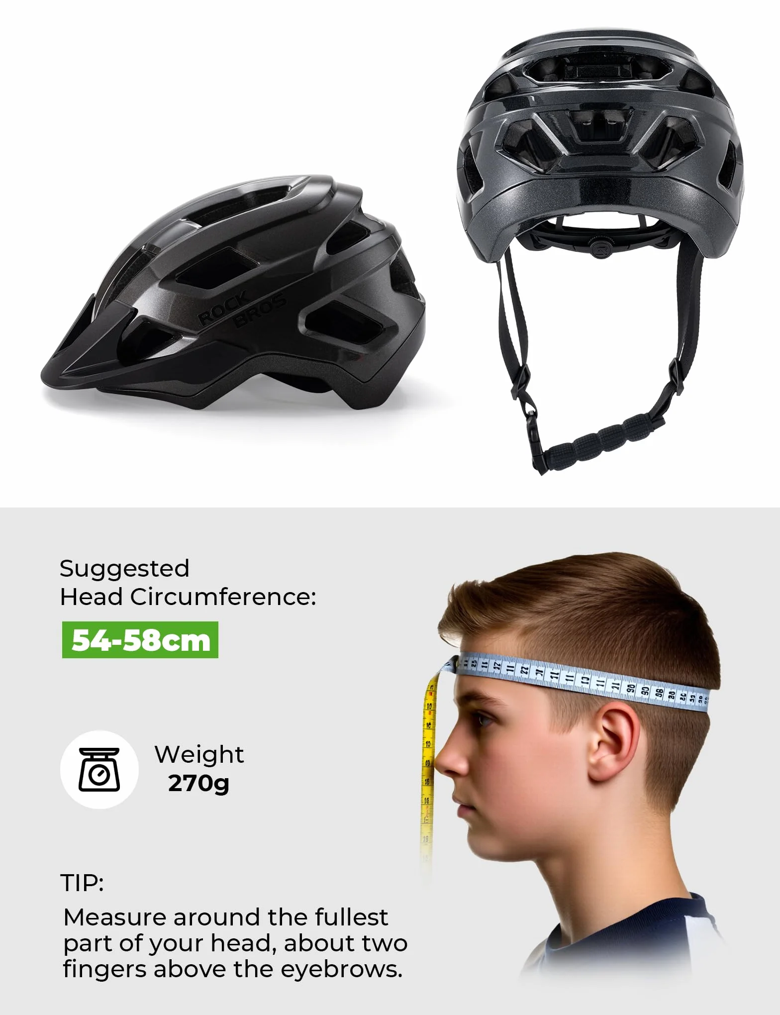 ROCKBROS Kask dziecięcy rowerowy regulowany 54-58 cm 270 g