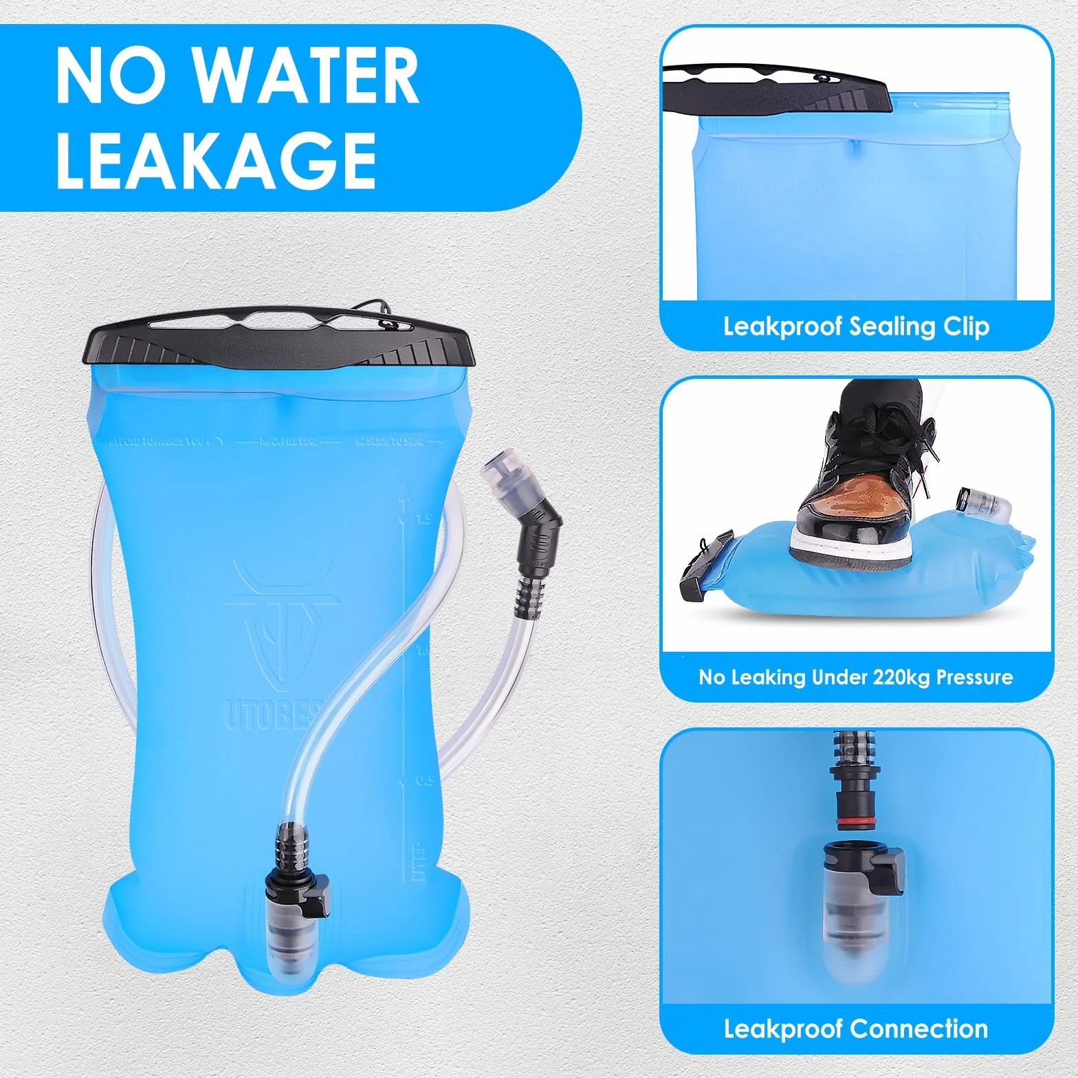 UTOBEST Bukłak na wodę, 1,5 l, 2 l, 3 l, worek na wodę z TPU, nie zawiera BPA, szczelny, do wędrówek, biegania, jazdy na rowerze, na kemping
