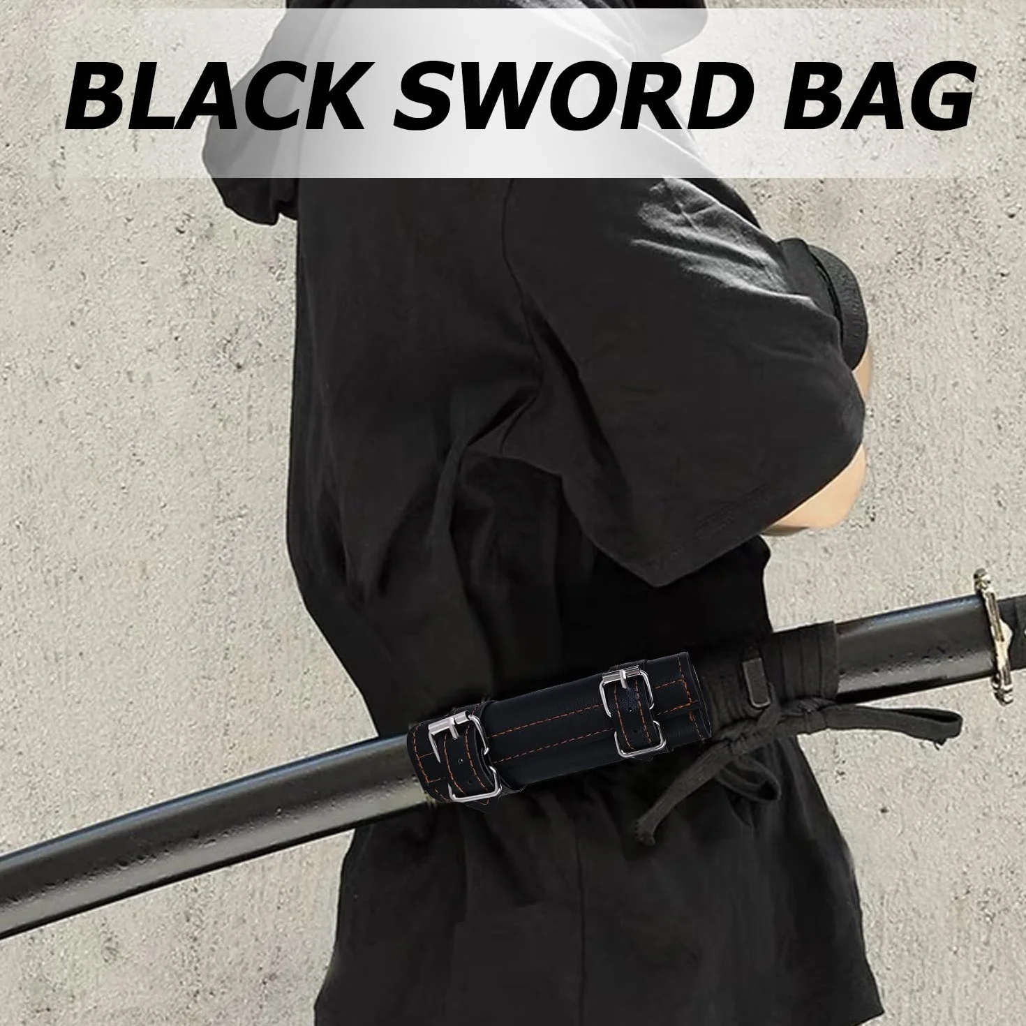 Nizirioo Uchwyt na miecz katana z czarnym paskiem 105 cm, wytrzymała nylonowa obudowa do wygodnego noszenia, idealny dla entuzjastów cosplay i samurajów, akcesorium do rekonstrukcji