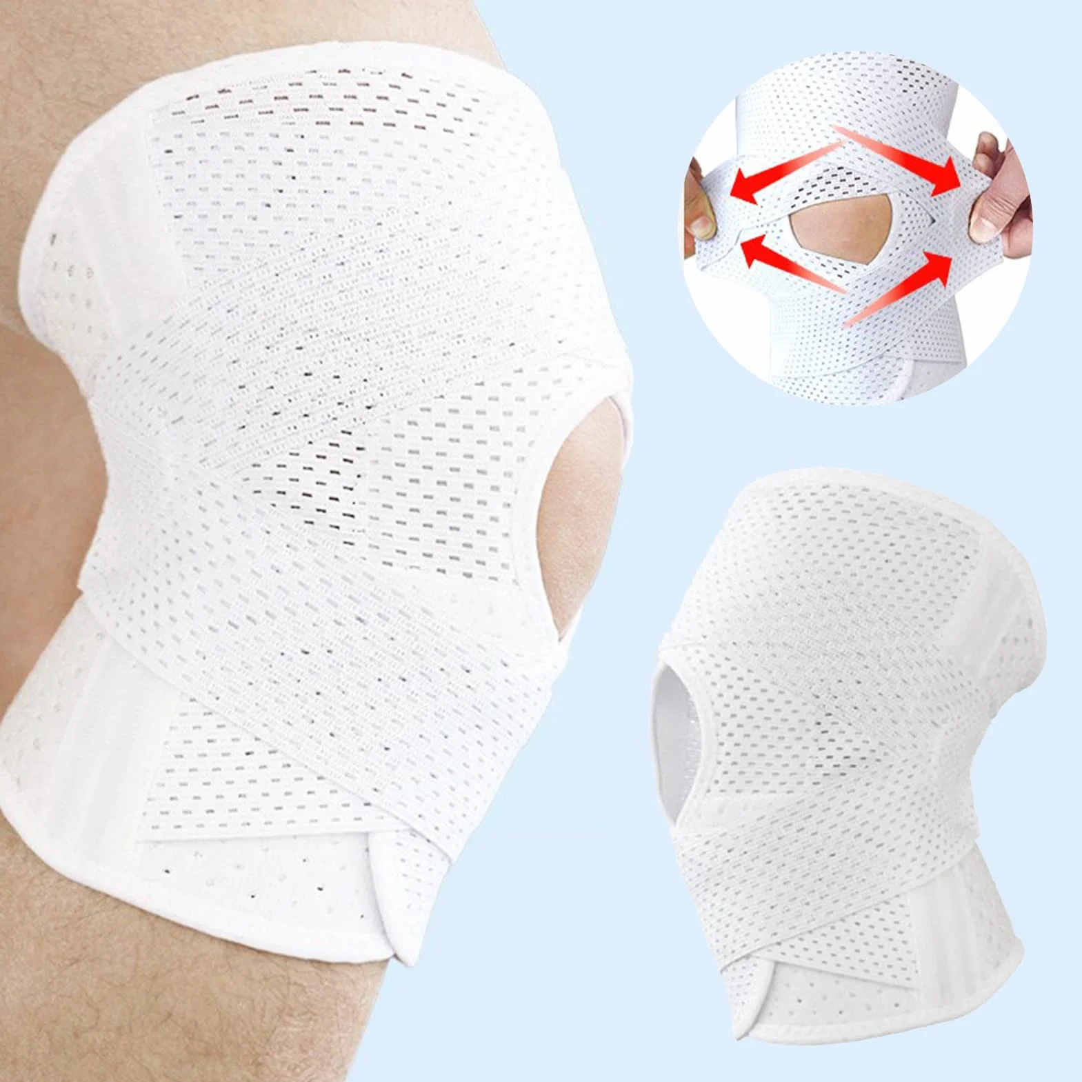 Stabilizator Kolana Rzepki, Oddychająca Orteza Stawu Kolanowego Ultra Cienkie Paski w Kształcie Litery V, Białe do Biegania i Joggingu (L)