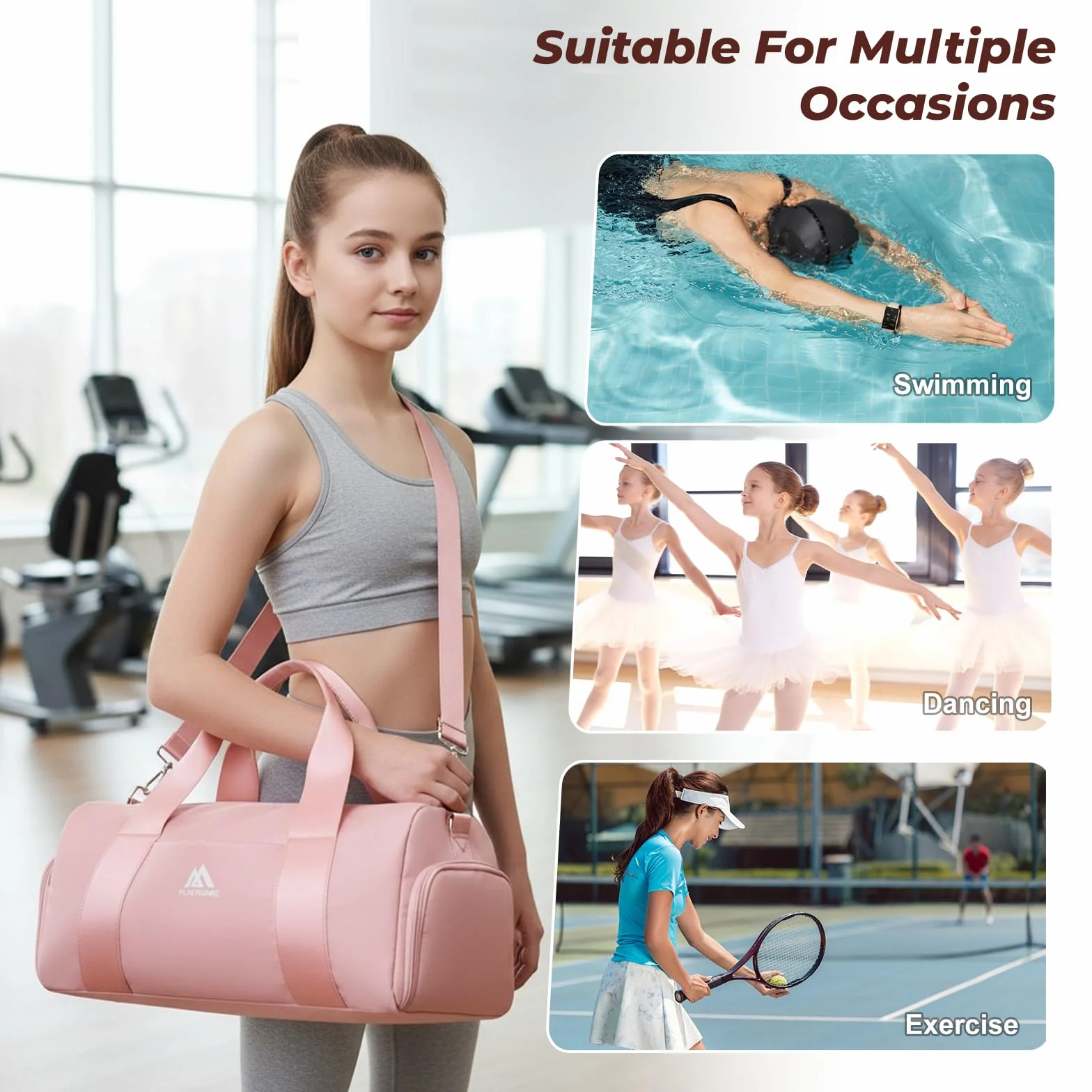 Flintronic Mała torba gimnastyczna dla dziewczynek, dzieci, sportowa torba sportowa na siłownię, torba gimnastyczna z regulowanymi paskami na ramię, damska torba fitness z przegrodą na buty i