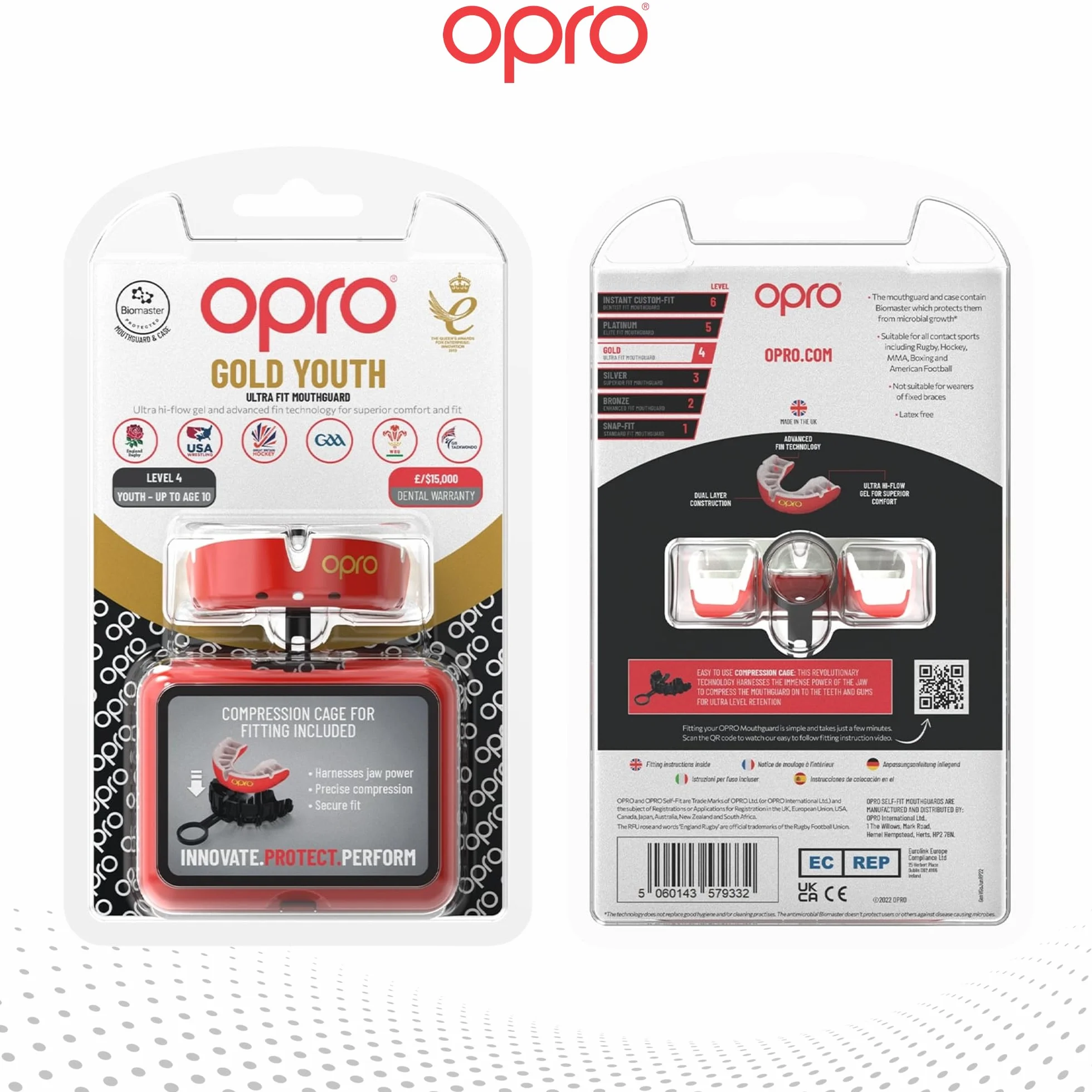 OPRO Ochraniacz na zęby Gold Level Premium Fit – osłona dziąseł dla dorosłych i dzieci – boks MMA rugby hokej