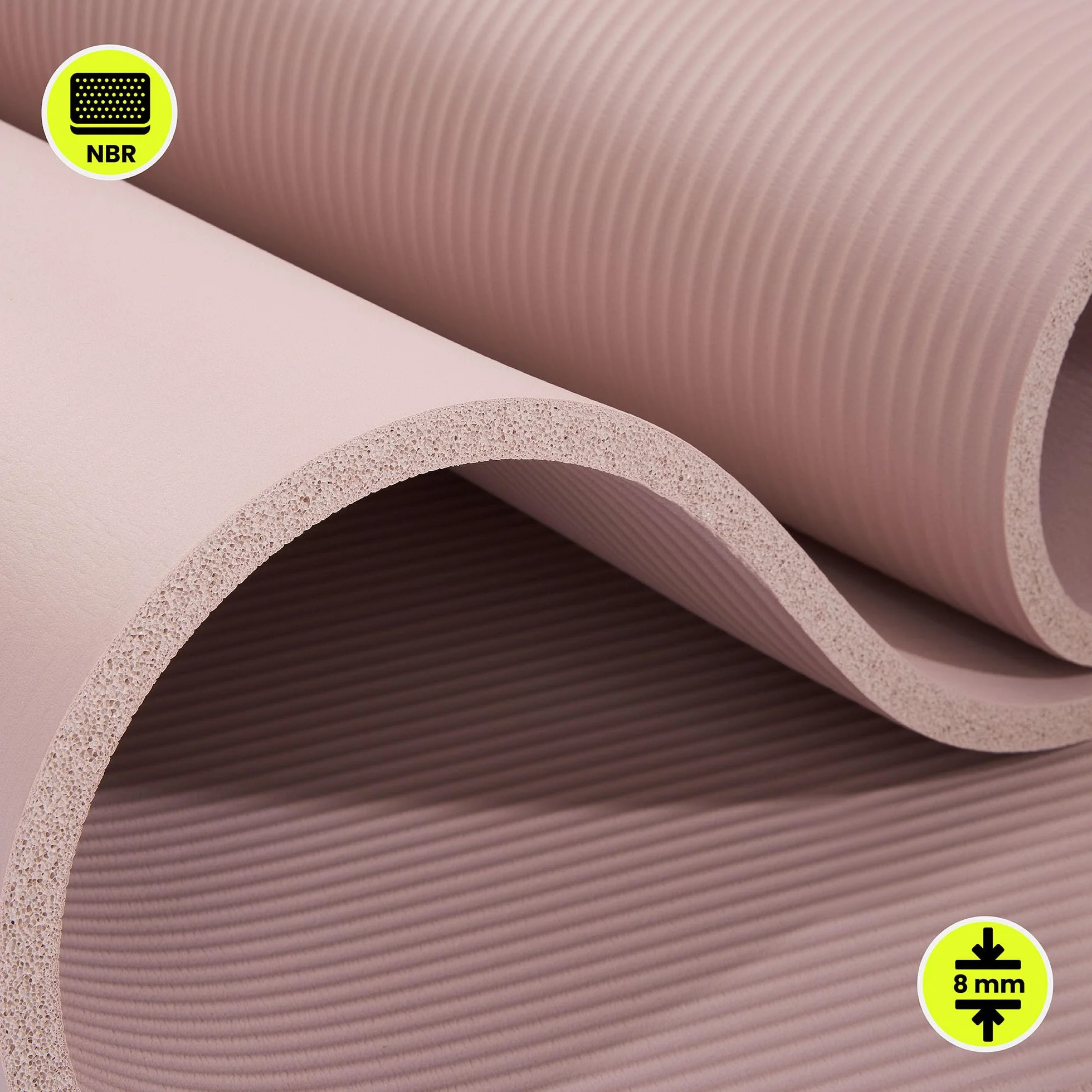 HyperMotion Mata do Ćwiczeń Fitness i Jogi NBR 183x61x1,5 cm Brudny Róż, Antypoślizgowa 15 mm, z Paskiem do Ćwiczeń i Przenoszenia, Gruba Mata do Jogi, Pilates i Stretchingu