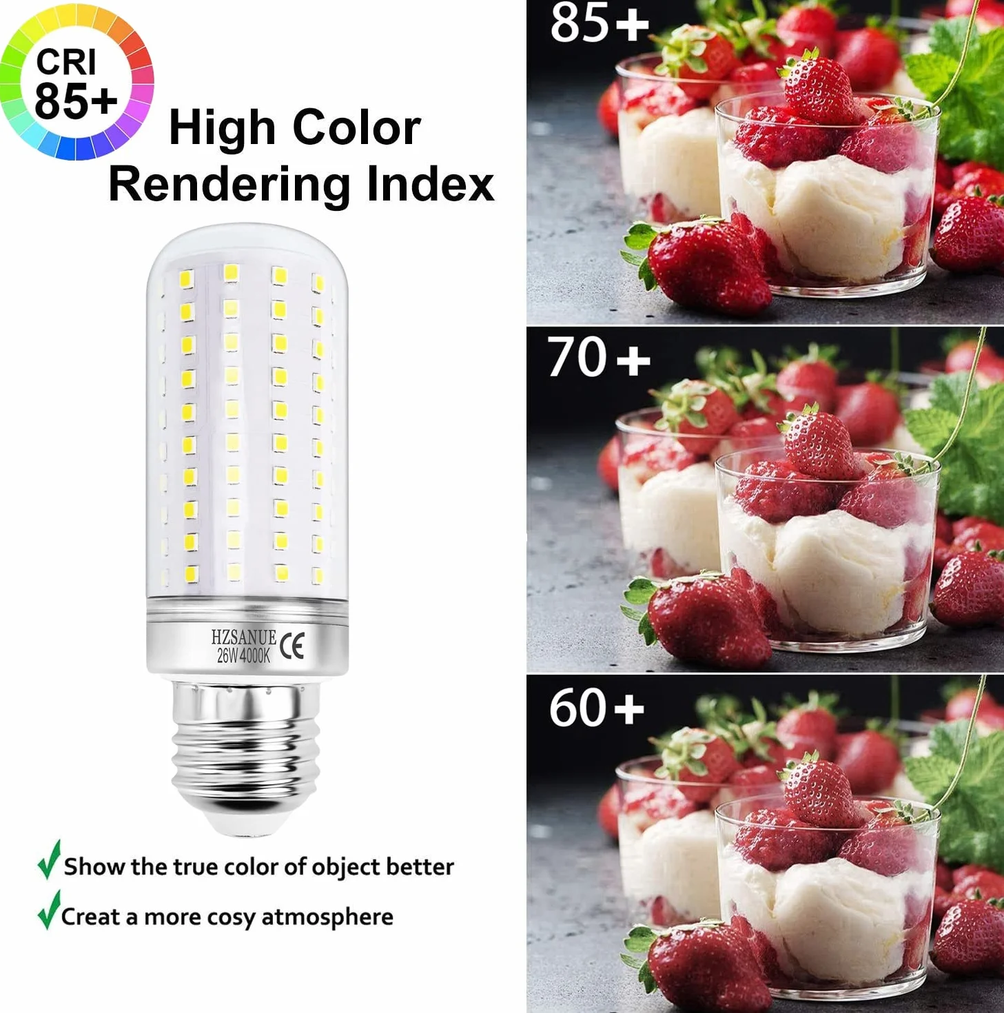 E27 Żarówki LED Kukurydziane 26W 4000K Neutralny Biały 2900 lm Odpowiednik 200W Opakowanie 3 szt