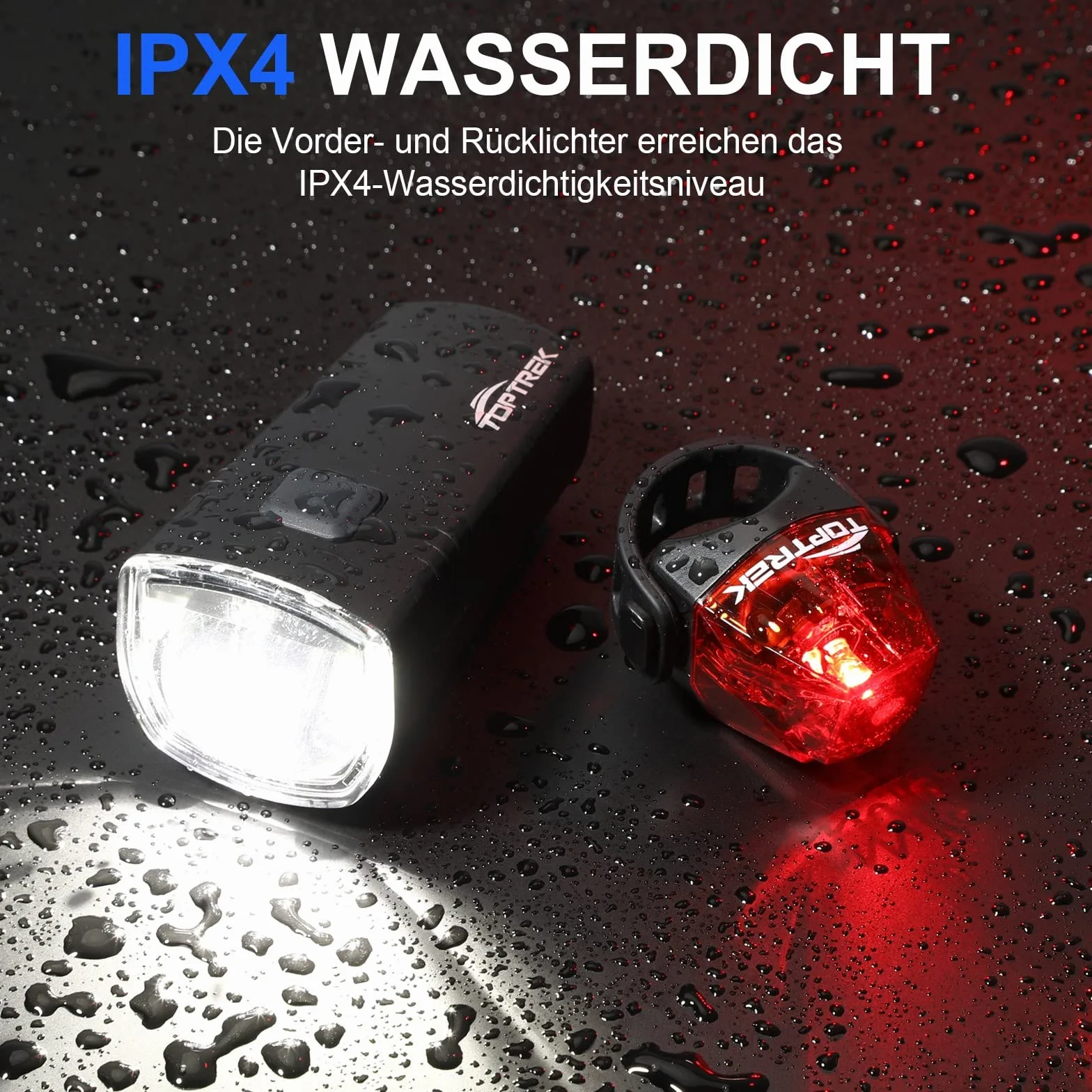 toptrek Światło rowerowe, ładowane przez USB, światło rowerowe typu C, dopuszczone do ruchu drogowego (obowiązują przepisy lokalne), światło rowerowe przednie do 70 luksów z tylnym światłem, odporne