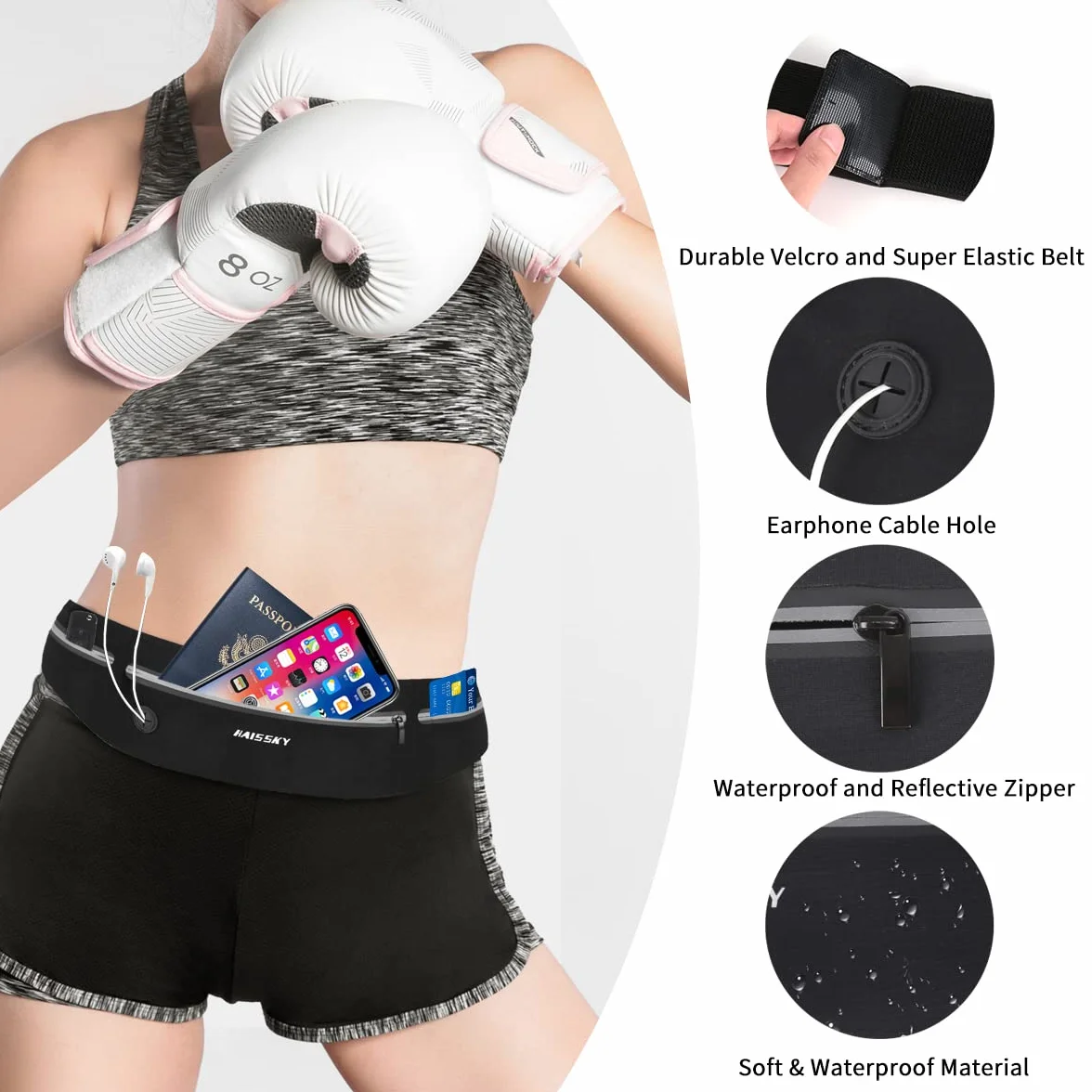 HAISSKY Pas do biegania, ultralekki pasek fitness, wodoodporny pas do biegania dla iPhone'a 17 Pro Max/16/15 Pro/14/13 Plus, torba biodrowa dla kobiet i mężczyzn, pasuje do smartfona do 6,9 cala