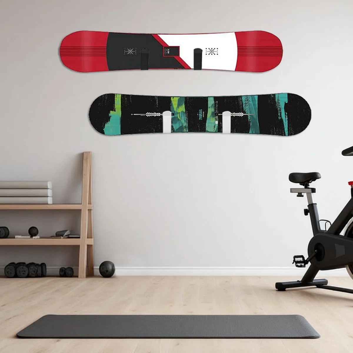 4 uchwyty ścienne do snowboardu, poziomego uchwytu na deskę snowboardową ze śrubami mocującymi i gumową ochroną do deskorolek, desek surfingowych