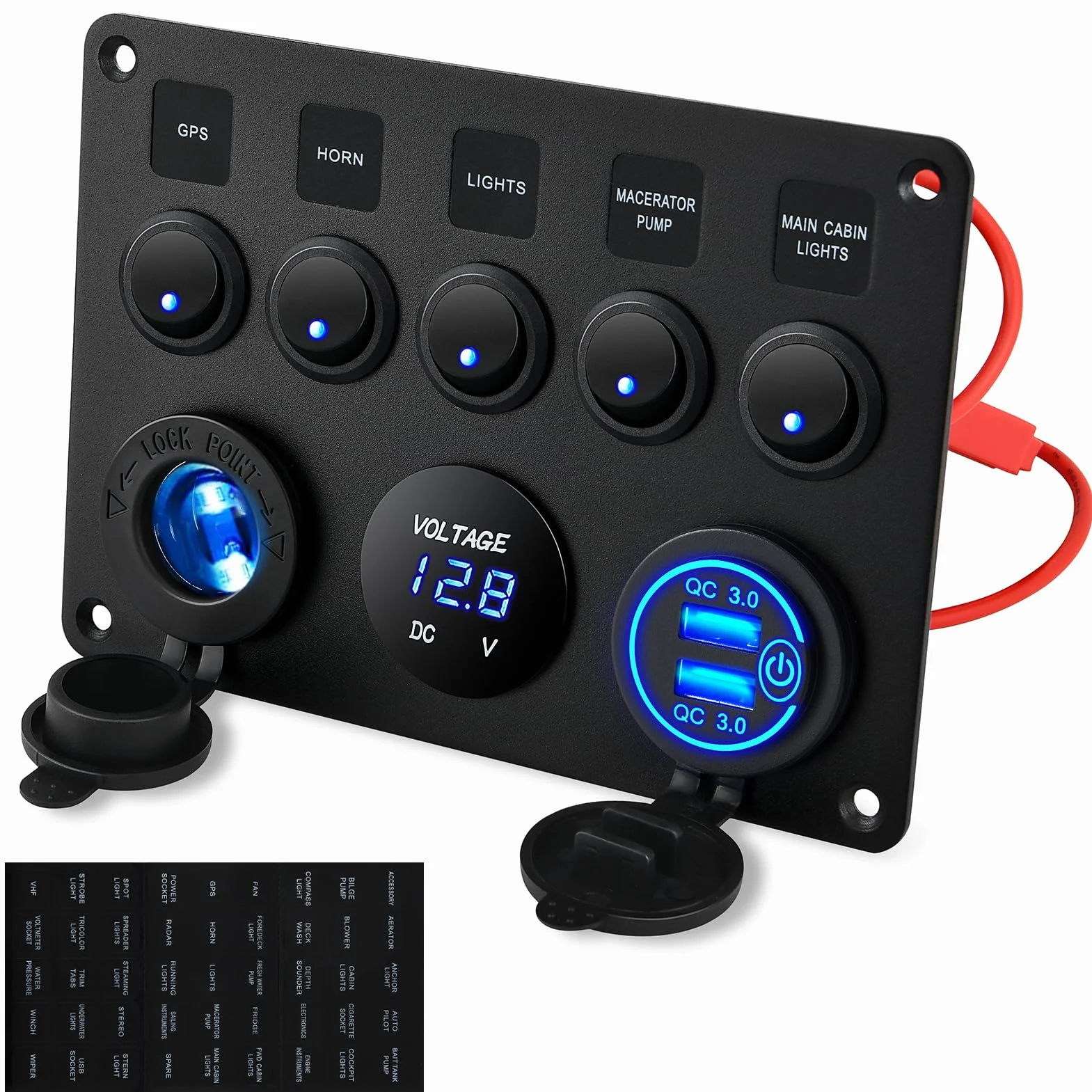 Kohree panel sterujący 12V/24V 4,2A IP65 podwójna ładowarka USB woltomierz 5 przełączników dźwigniowych
